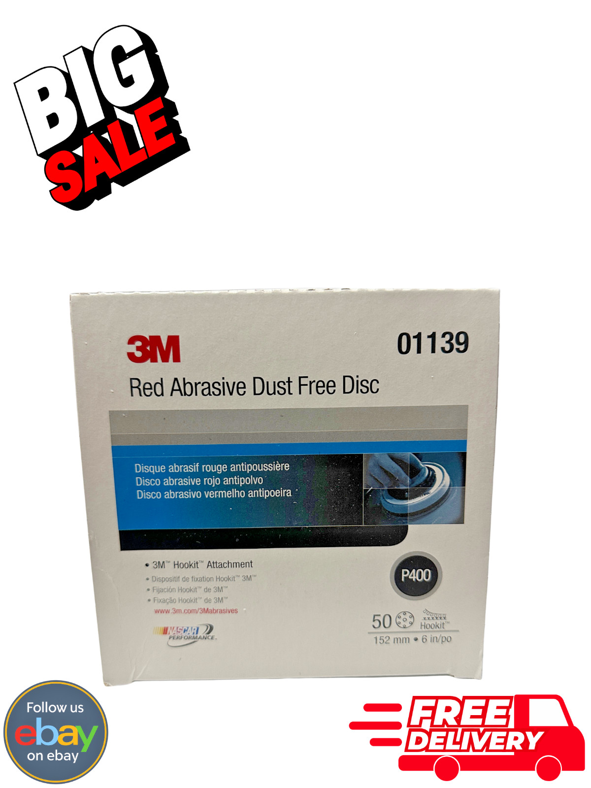 3M 01139 Hookit Red Abrasive Dust Free Disc P400 6 in 50 Pack