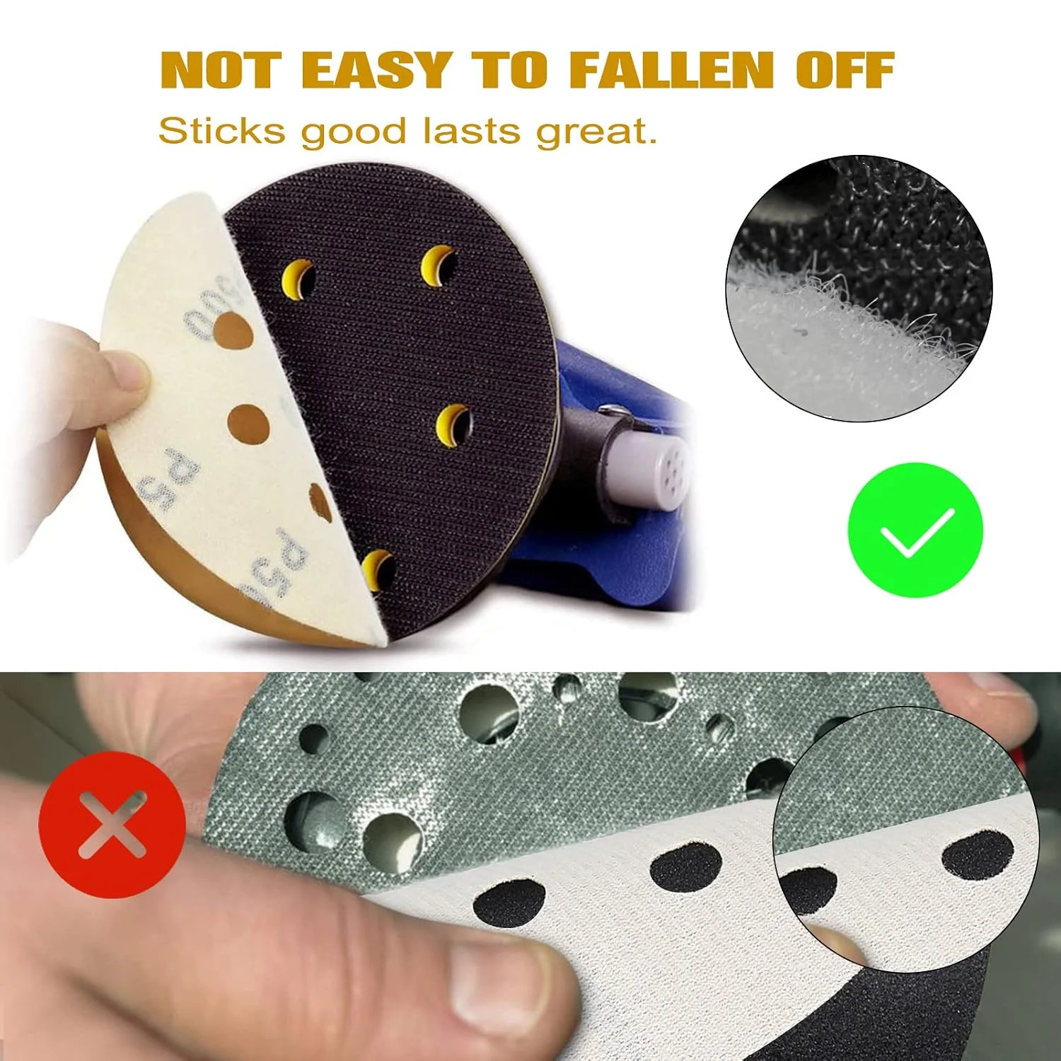100PCS 5 Inch 8 Hole Sanding Discs 60 Grit,Gold Round Hook and Loop Sandpaper fo