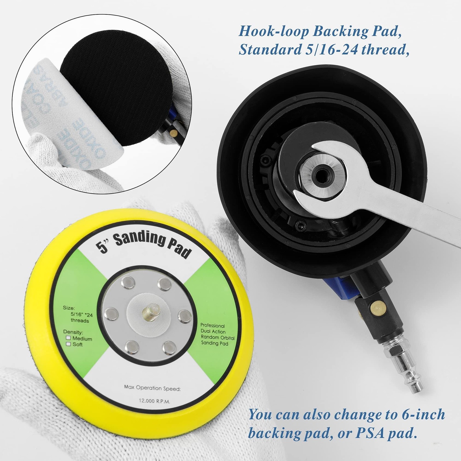 5 inch Air Random Orbital Sander for Auto Body Work, Pneumatic Palm Sander wi…