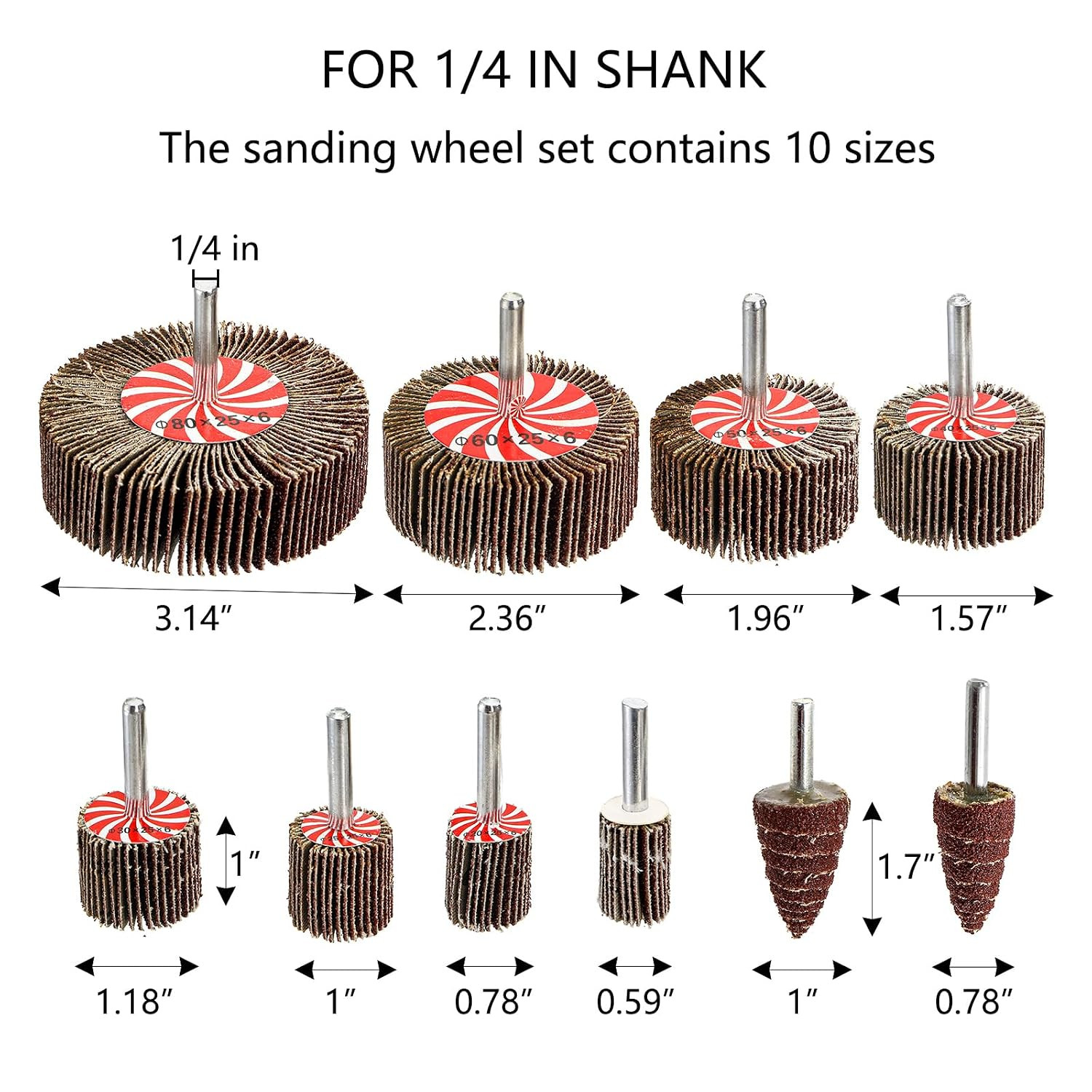 20 Pcs 10 Sizes Abrasive Flap Wheel Sander Set, 80 Grit Sanding Flap