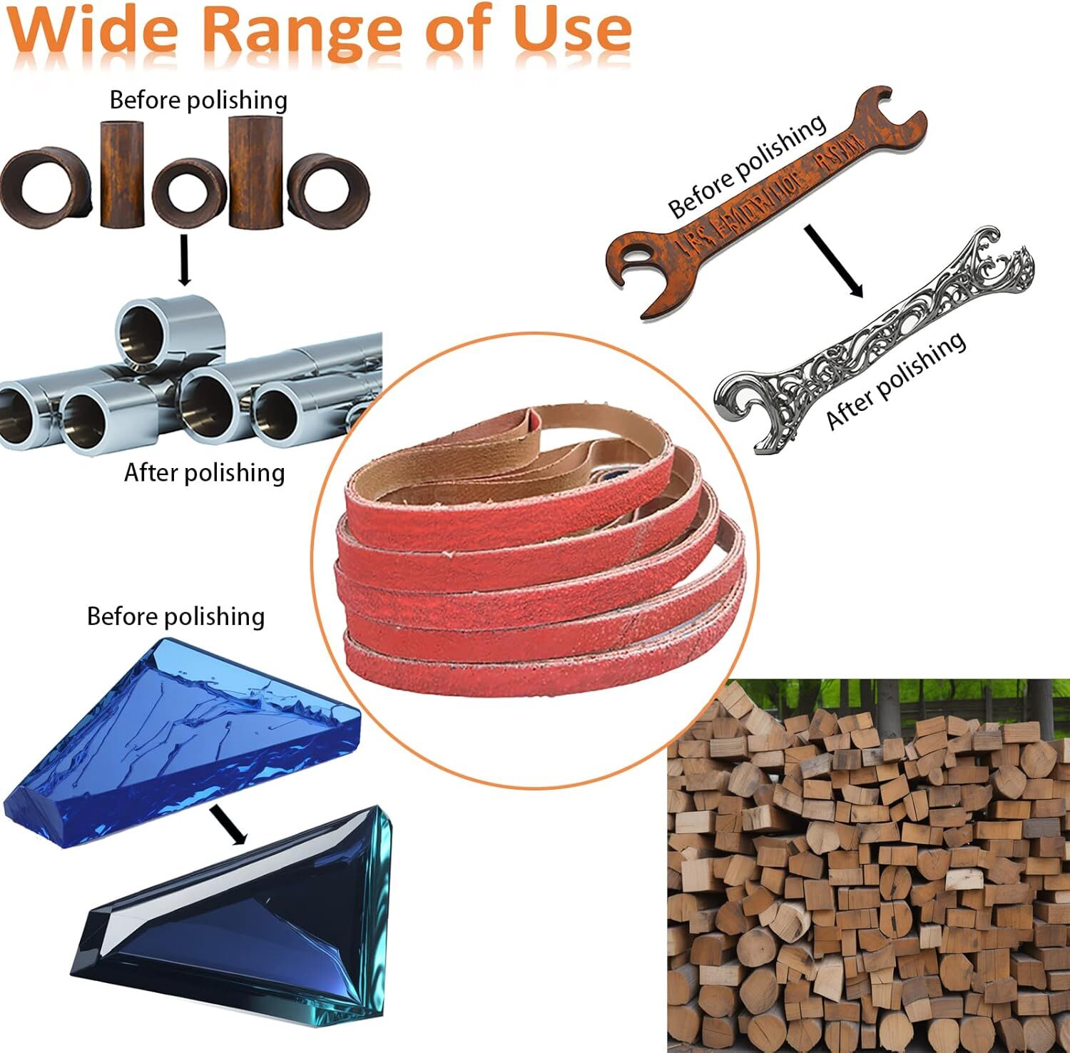 25PACK 3/8 X 13 Metal Grinding Ceramic 10 x 330 mm Sanding Belts, 40-120 Grit