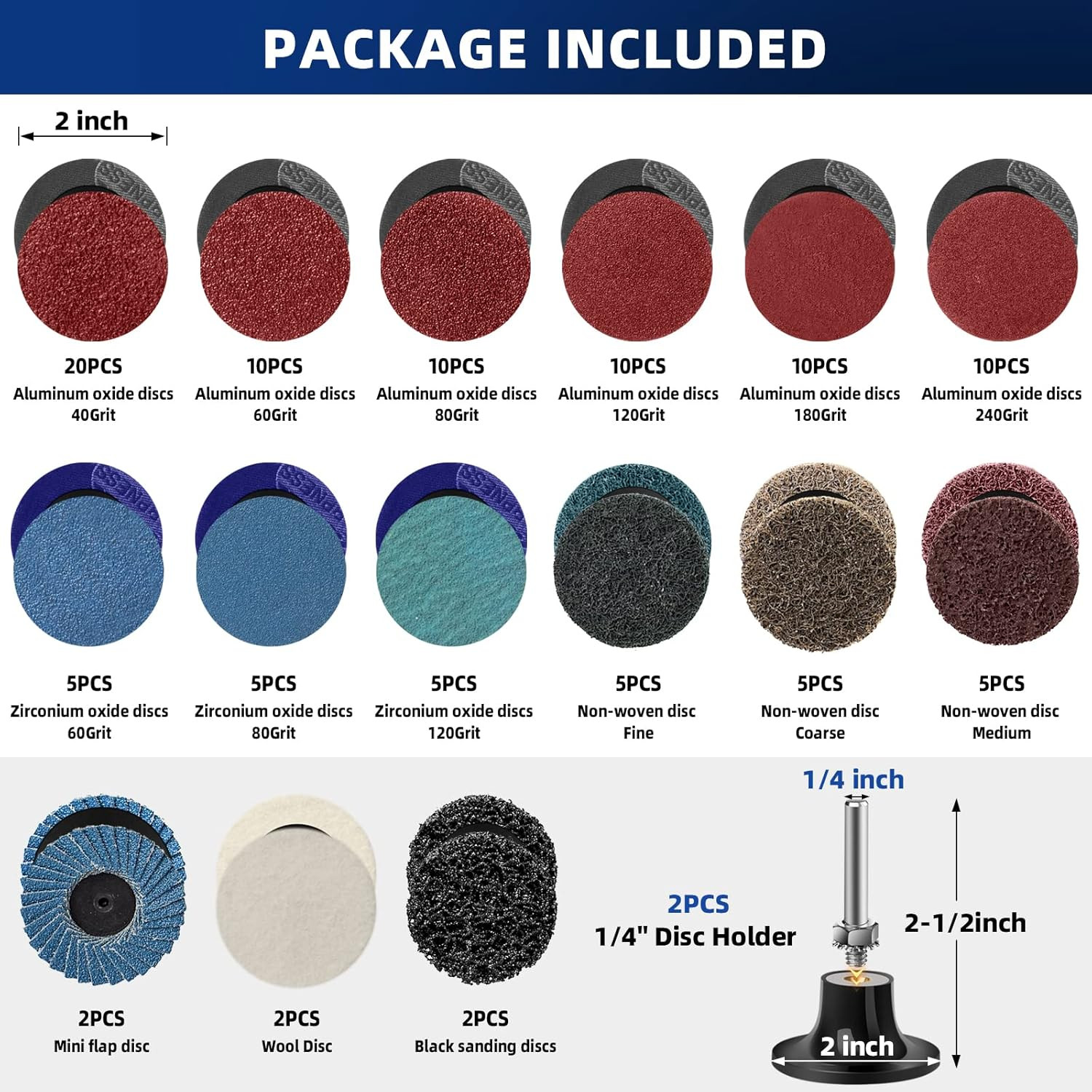 108Pcs Sanding Discs Set 2 Inch Quick Change Disc with 1/4 Inch Holder Surface C