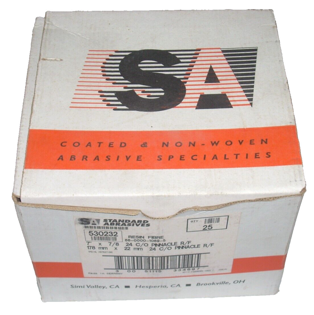 Standard Abrasives 7 x 7/8 Resin Fibre Sanding Discs 24 Grit Ceramic 25pk