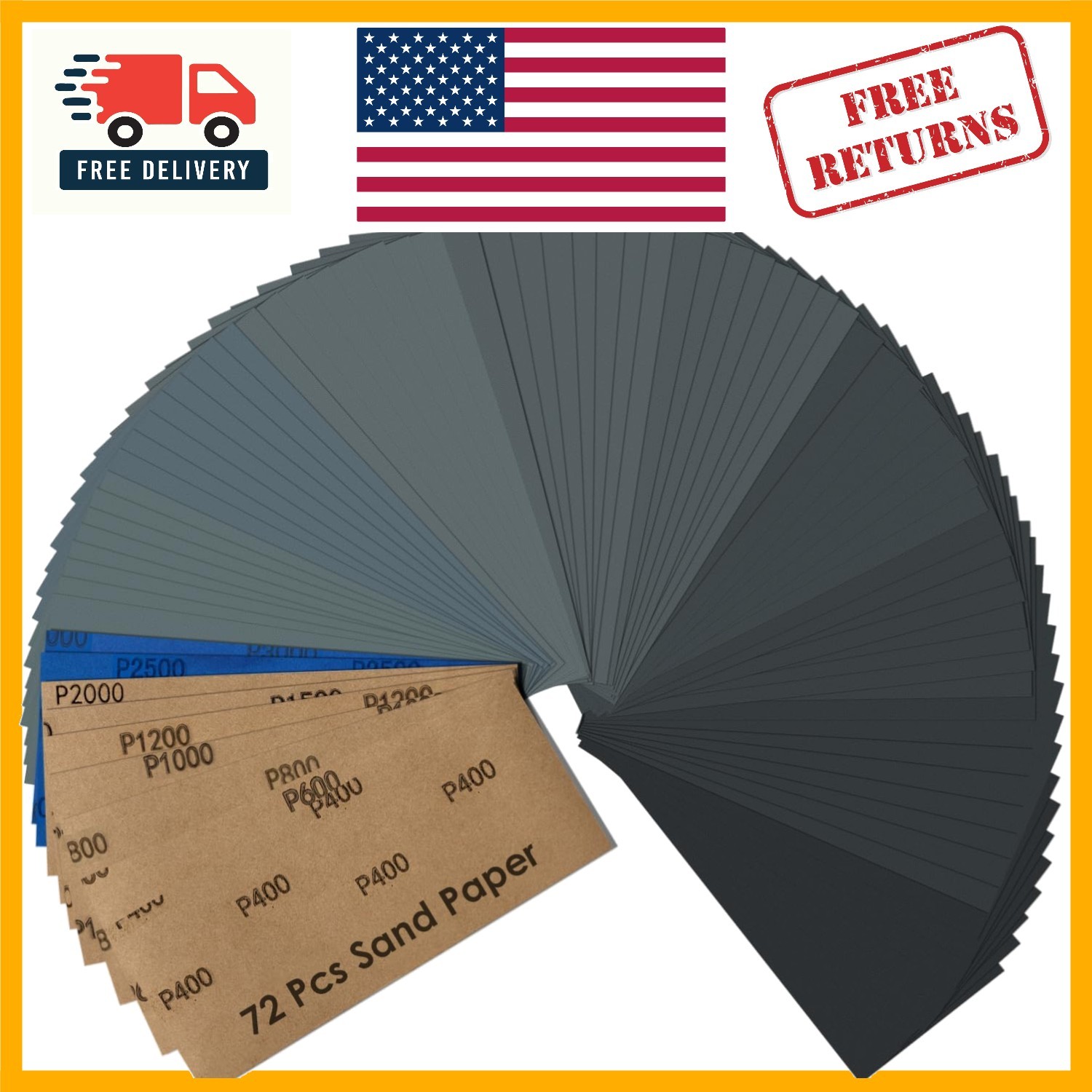 72PCS Wet & Dry Sandpaper Assortment Pack – Multi-Grit 400 to 3000, 9×3.6 Inch