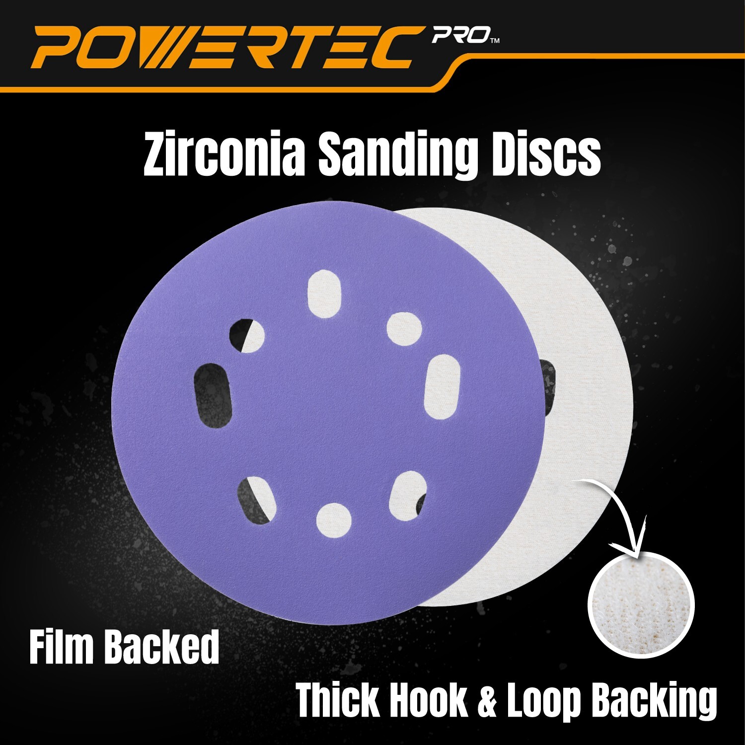 POWERTEC 5-Inch Hook and Loop Sanding Disc, Assorted Grits Zirconia Sandpaper