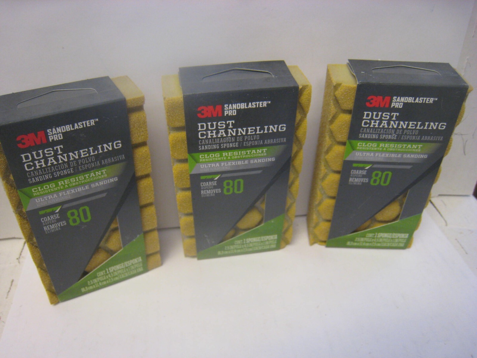 3 pcs 3M SandBlaster Pro Medium 80-Grit Channeing Sanding Sponge 2.5″ x 4.5″