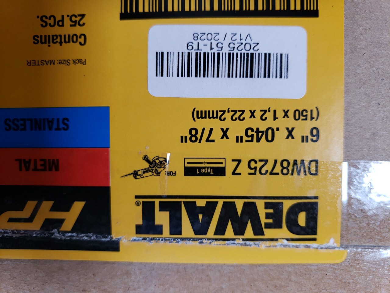DEWALT, DW8725Z, 6″x .045×7/8″, Arbor Metal, Cut-Off Wheel, Box Of 25,Box Of 23
