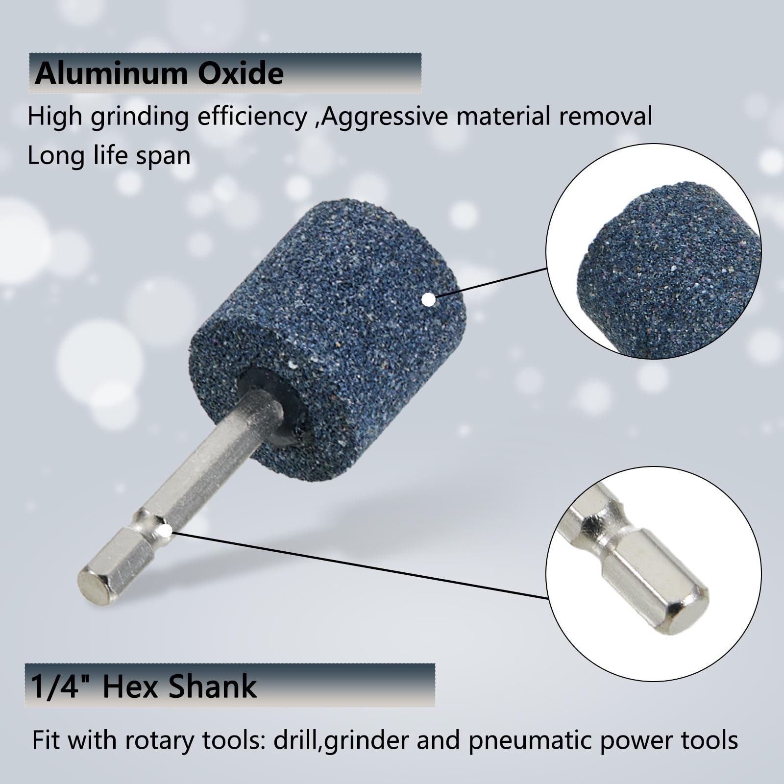 6 Pcs Cylinder Shape Mounted Grinding Stone 1/4″ Hex Shank 1-3/16″ Aluminum