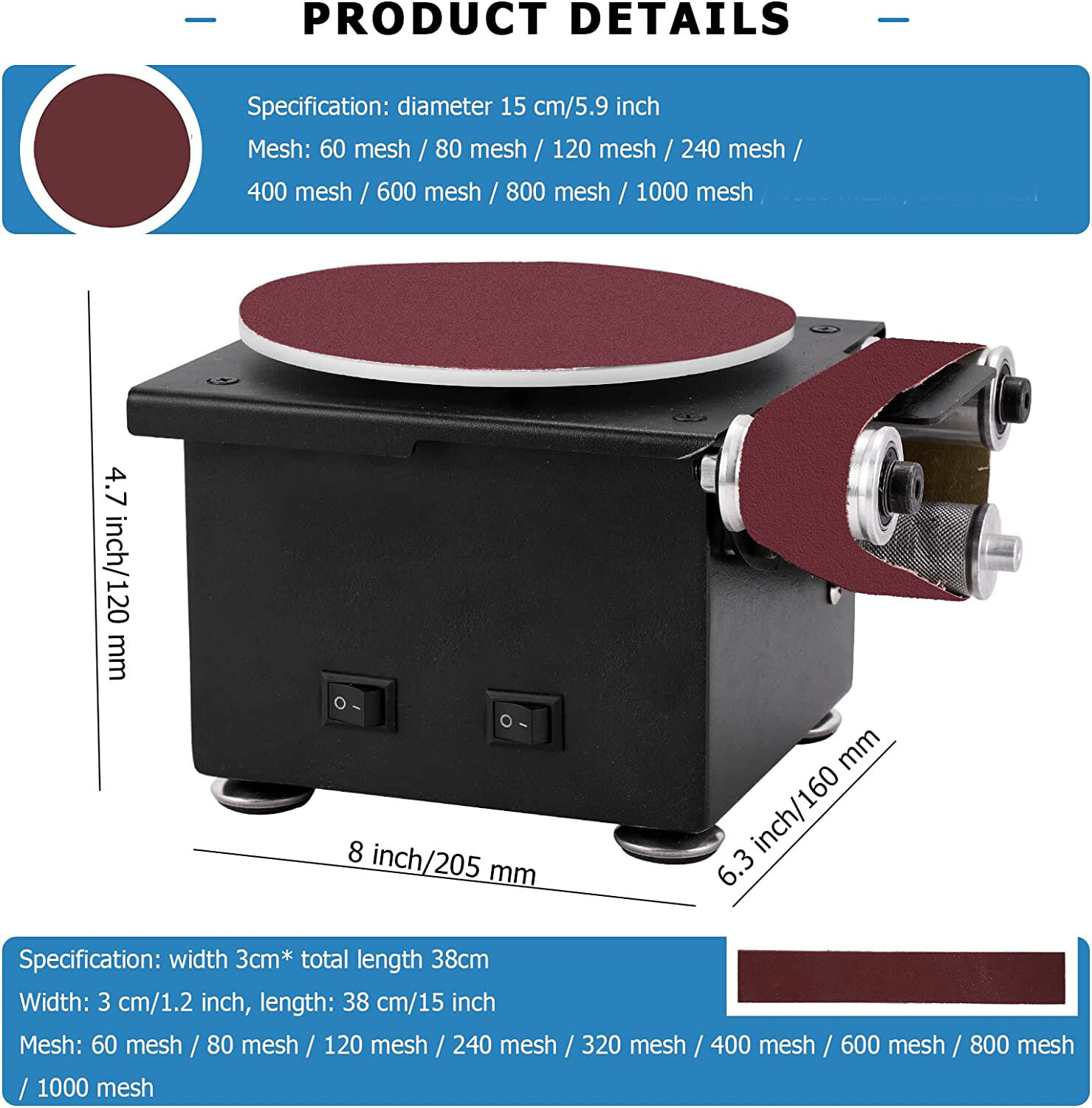 Electric Disc Mini Belt Sander with 10 Belts and Sanding Papers Sharpener Bench