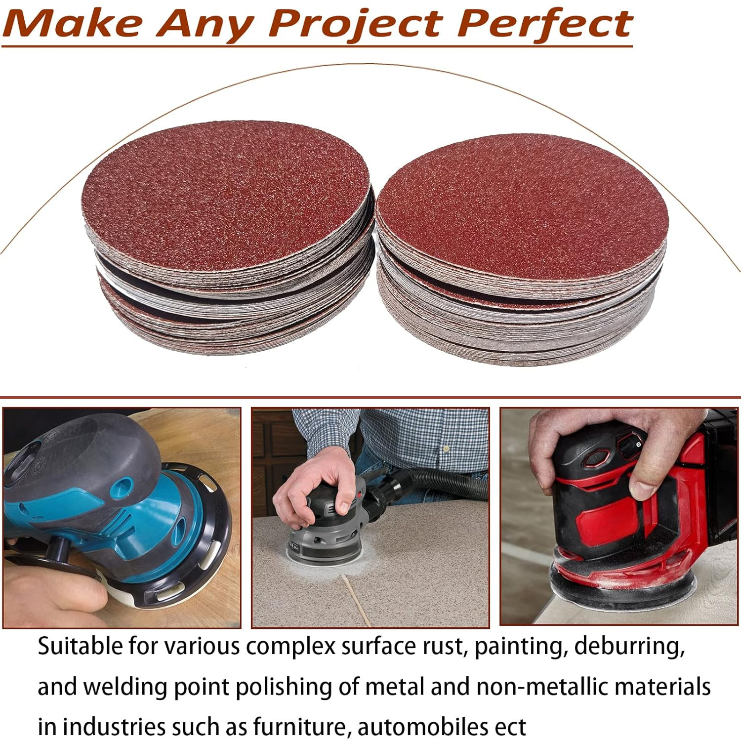100 PCS 5″ PSA Sanding Discs -20 Each of 60, 80, 120, 180, 240, Grit- 5 Inch Sel