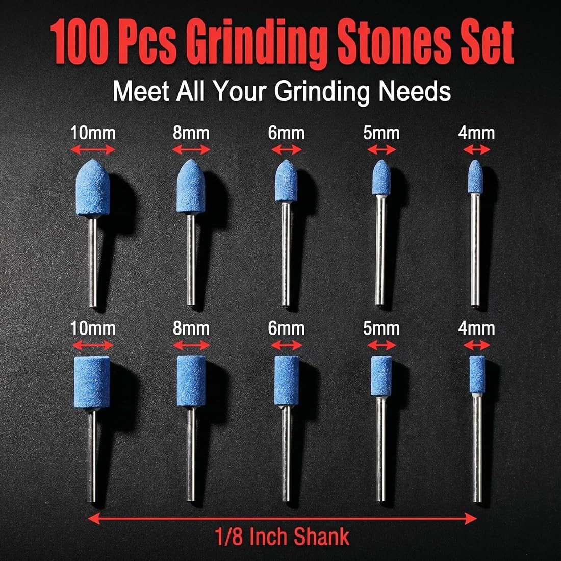 100 Pcs Grinding Stones Set, 1/8 Inch Shank Abrasive Stone Mounted Sharpening…
