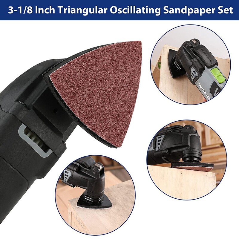 WORKPRO 150PCS Triangle Sanding Pads 3-1/8″ Hook Loop for Oscillating Multi Tool