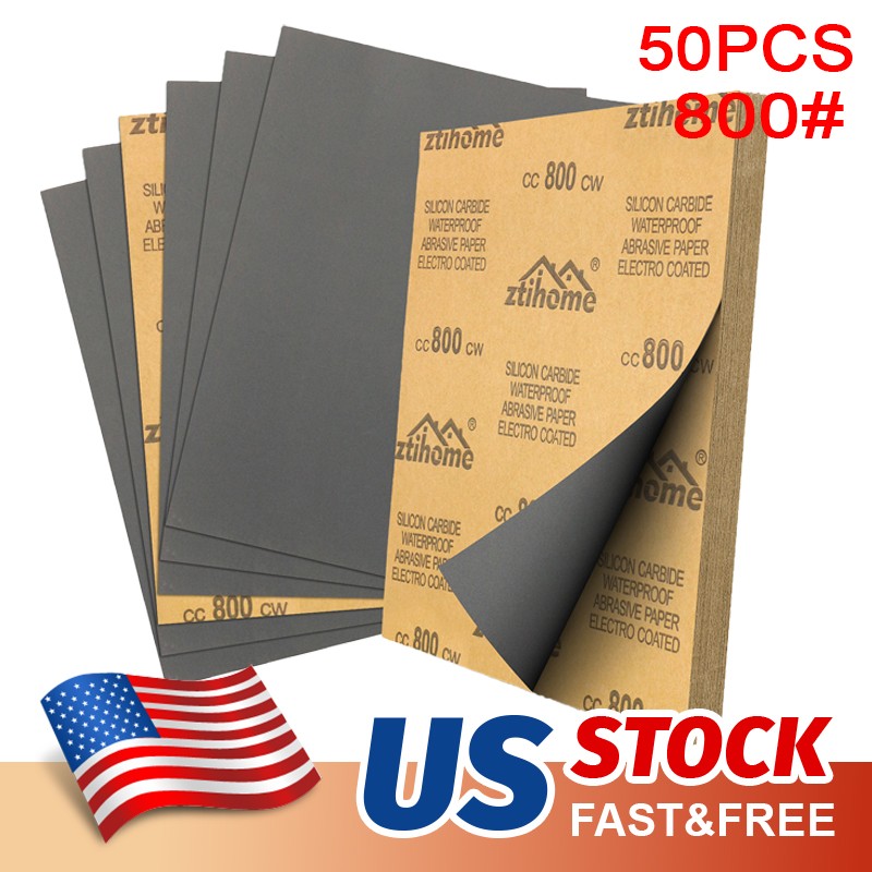 50x 9*11 Wet Dry Sandpaper Sheet Silicon Carbide 800 Grit Waterproof Automotive