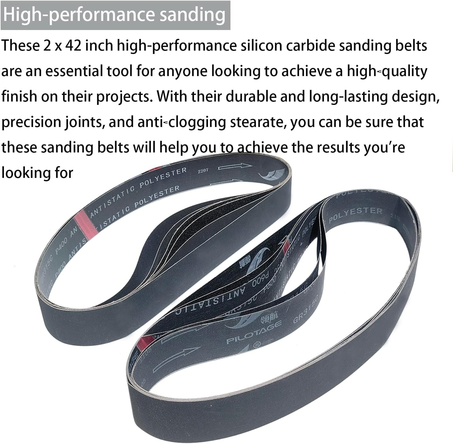 12 Pack 2 x 42 Inch High Performance Silicon Carbide Sanding Belts 2 x 42