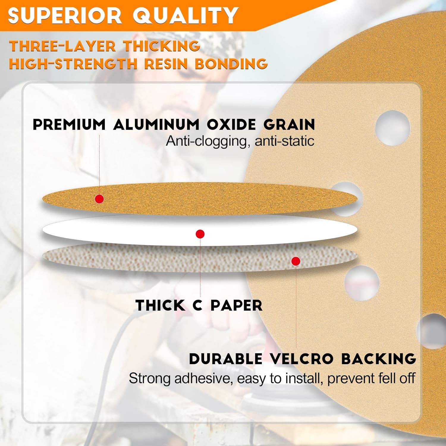 5 Inch 8 Hole Sanding Disc Hook Loop 60 80 120 220 320 Assorted Grits Sandpaper