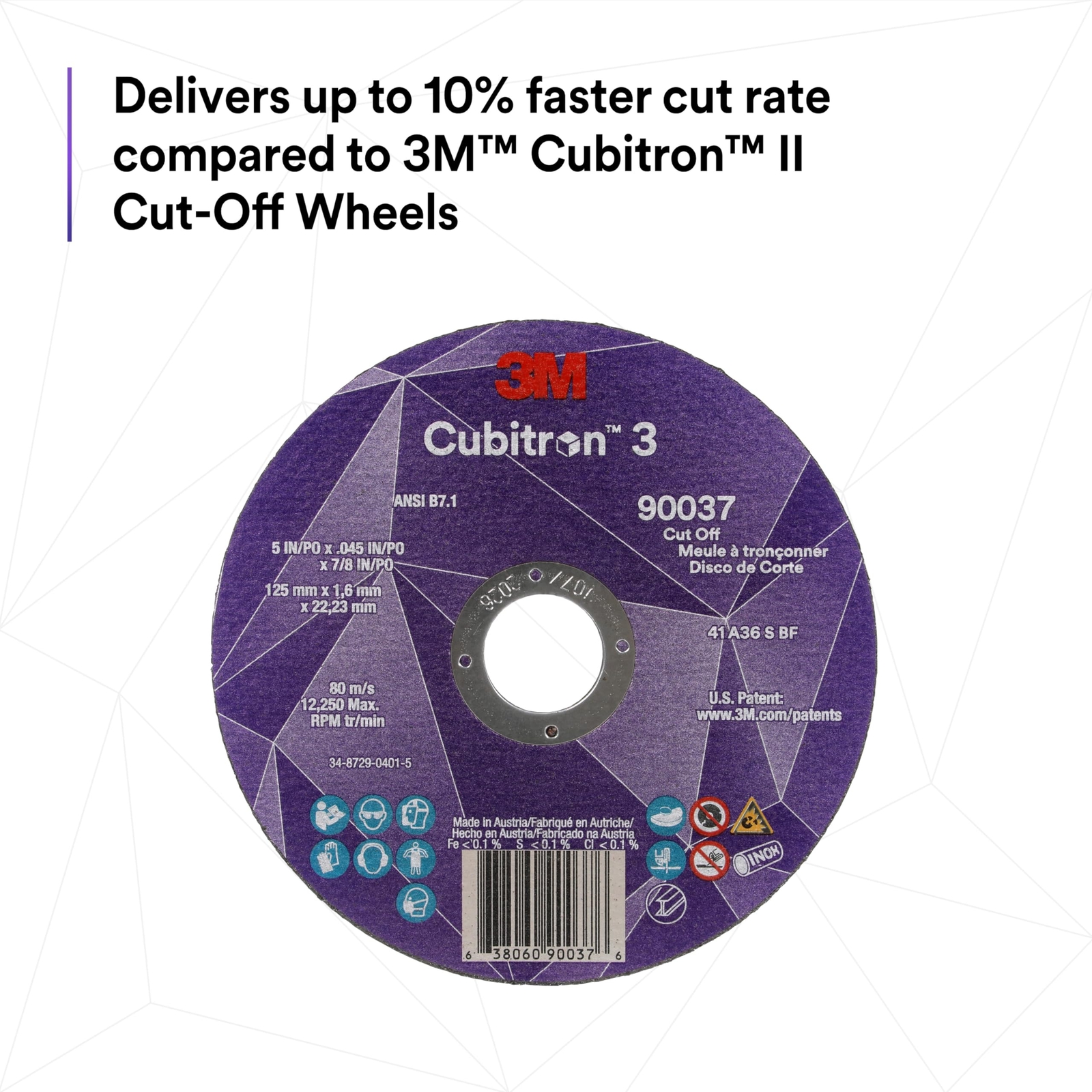 3M Cubitron 3 Cut-Off Wheel 90053 60+ T27 4-1/2 in 0.04 in 7/8 in 115 1