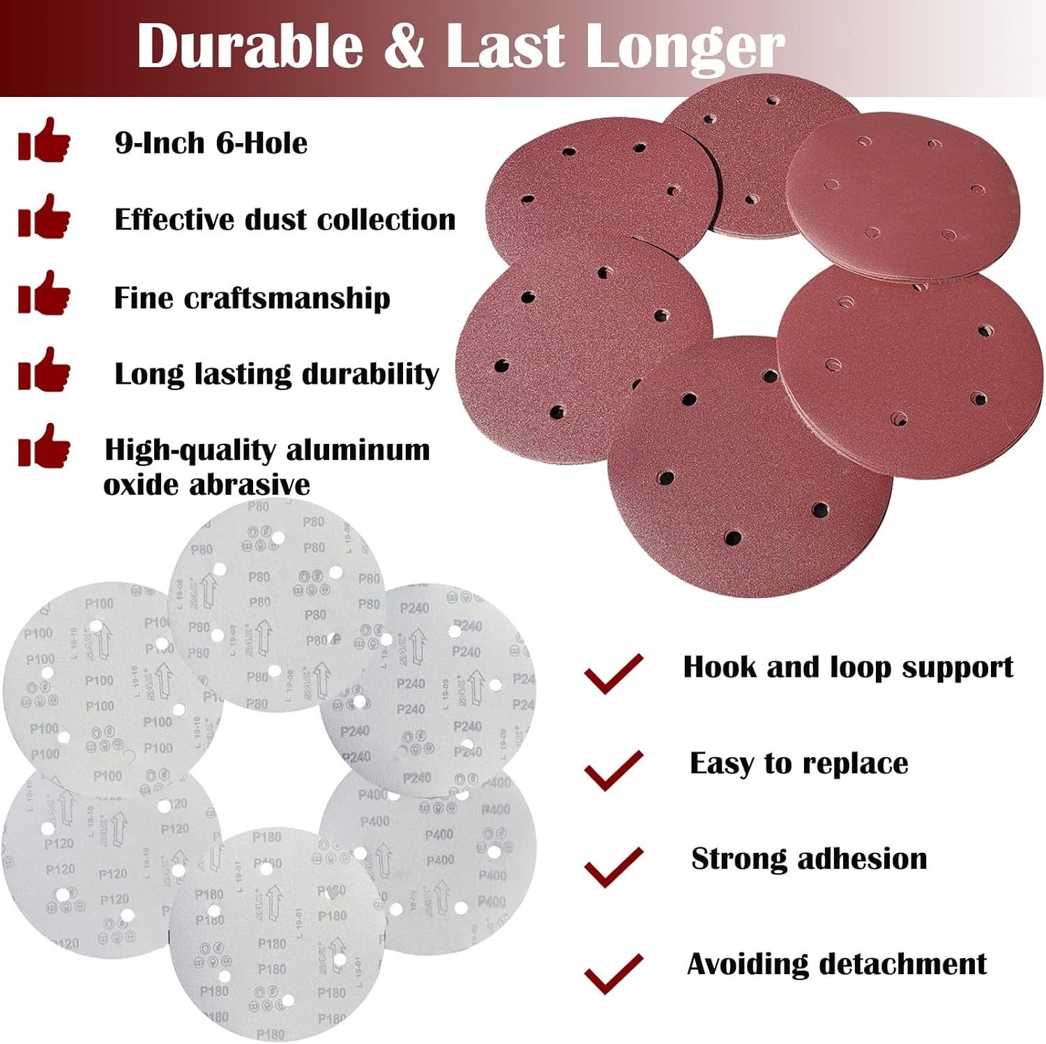 50 PCS 9 Inch 6 Hole 120 Grit Drywall Sanding Discs – 9″ Hook & Loop Aluminum…