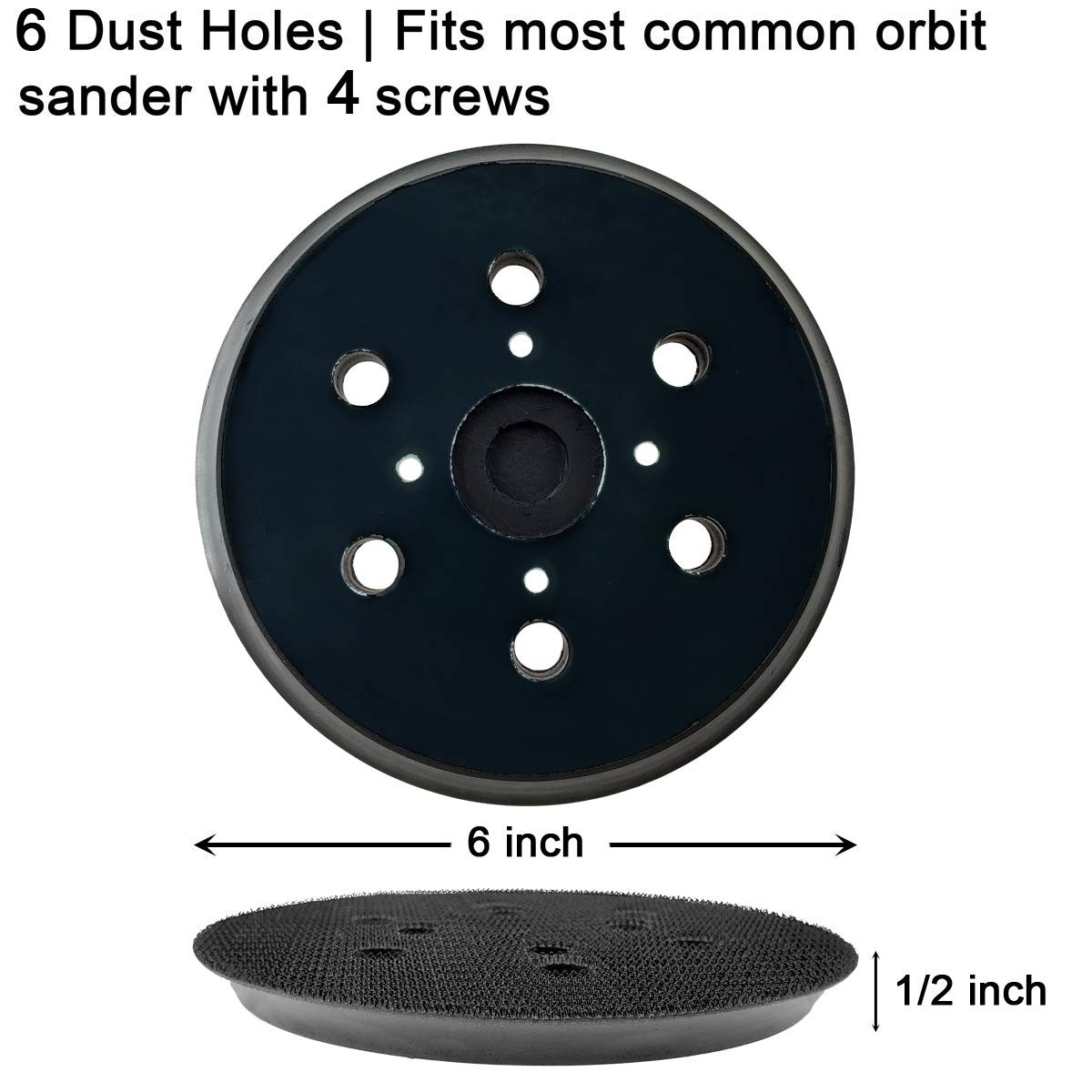 6 Inch Hook & Loop Sanding Pad with 6 Holes – Ideal Replacement for Black
