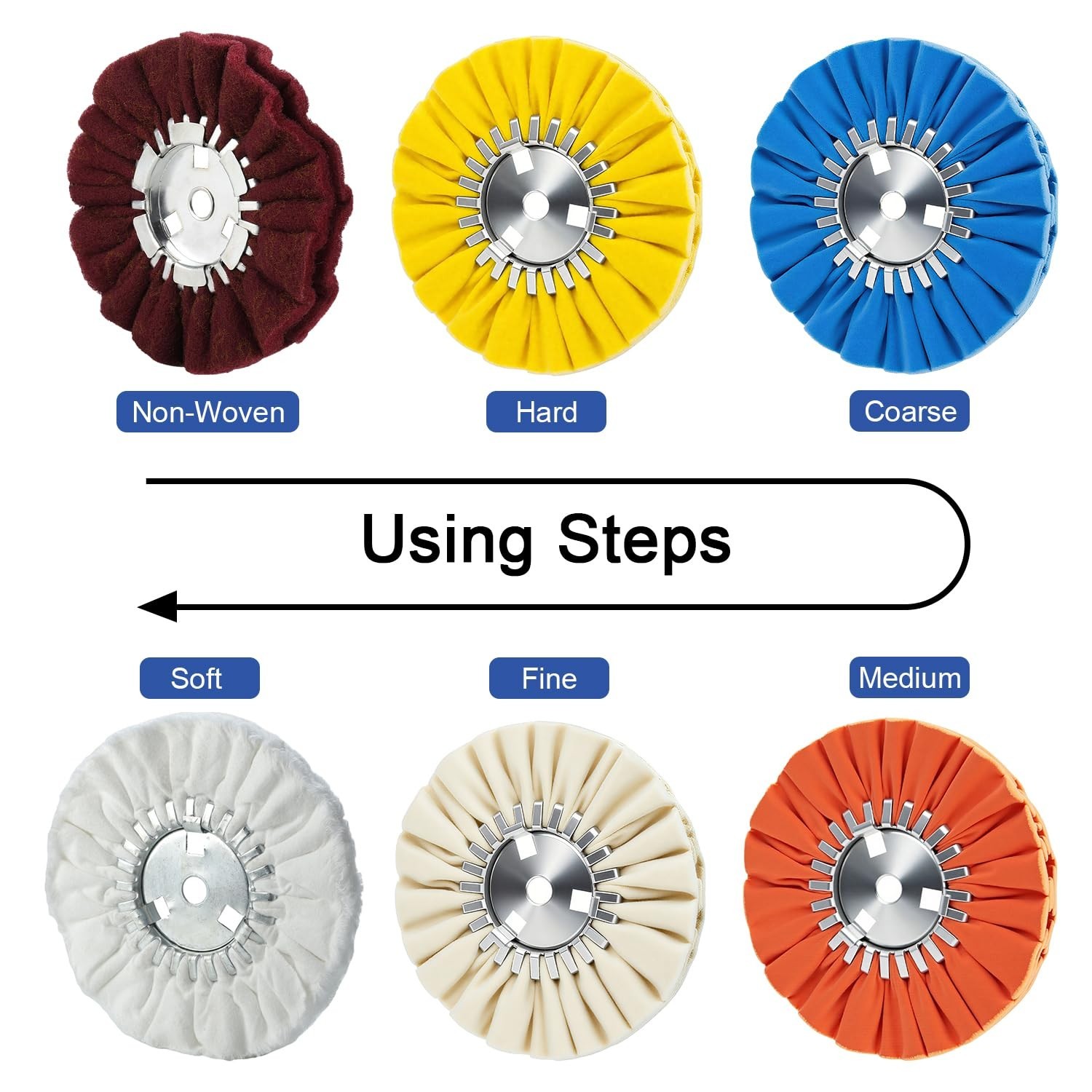 Multi-Color Airway Buffing Wheels Set – 8″ Diameter, 12-Ply for Angle Grinders