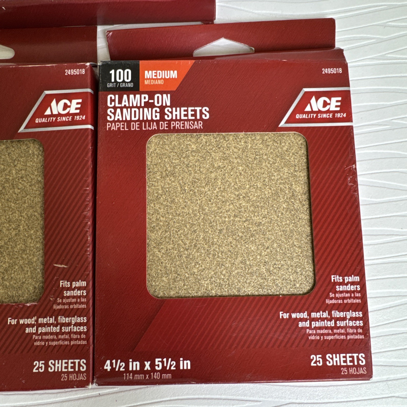 Lot of 3 ACE 2495018 Clamp On Palm Sander Sanding Sheets 100 Grit 4-1/2″X5-1/2″
