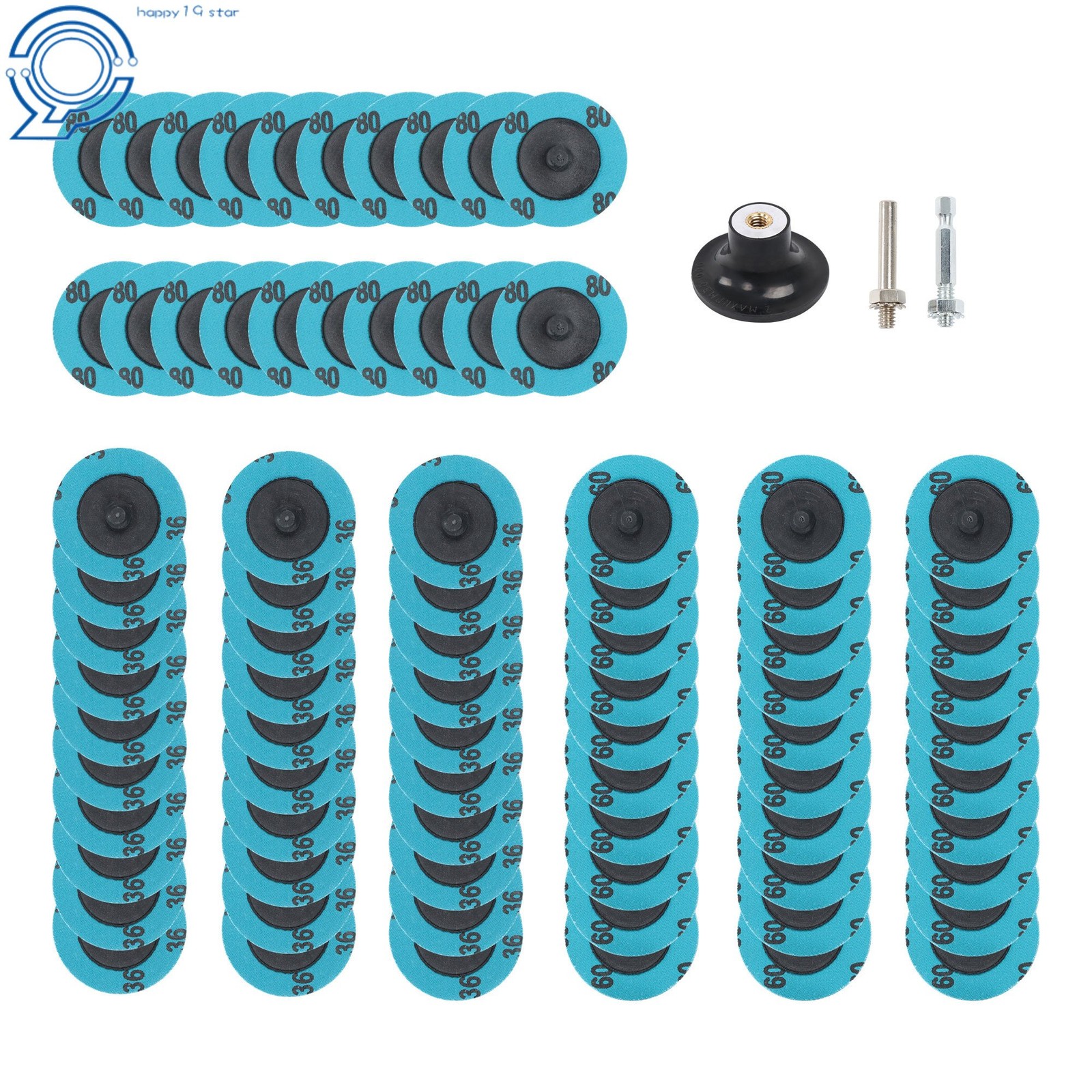 80 Pack Mixup 2 Inch Roll Lock Quick Change Discs 36 Grit 60 Grit 80 Grit Set
