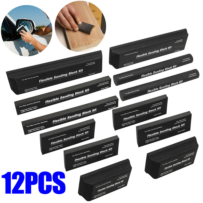 12x Sanding Block Kit Flexible EVA Wet Dry Sanding Blocks for Auto Body Woodwork