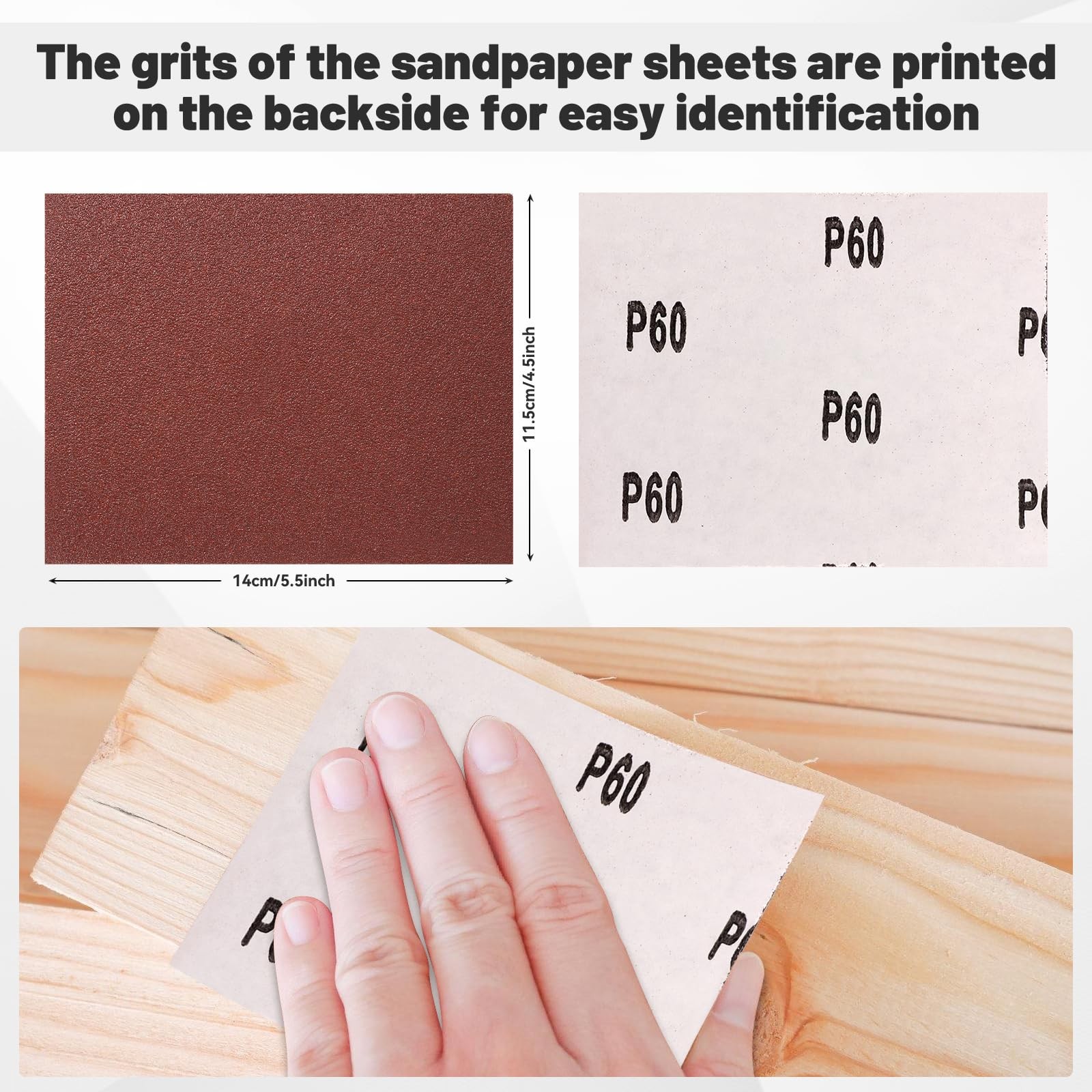 1/4 Sandpaper Sheet – 4-1/2” x 5-1/2”, P80 Grit, Red Aluminum Oxide, Plain Ba…