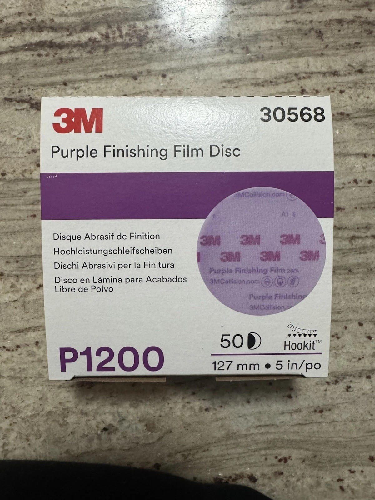 3M Hookit Purple Finishing Film Abrasive Disc 260L, 30568, 5 in, P1200