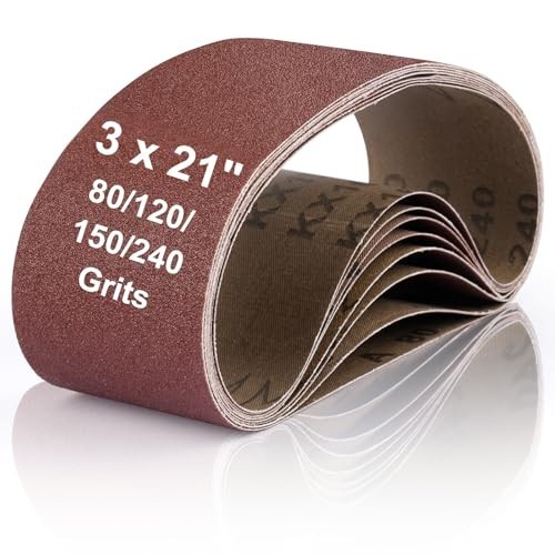 Belt Sander Paper 3×21 Sanding Belts 8 Pack 80 120 150 240 Grit Aluminum Oxide