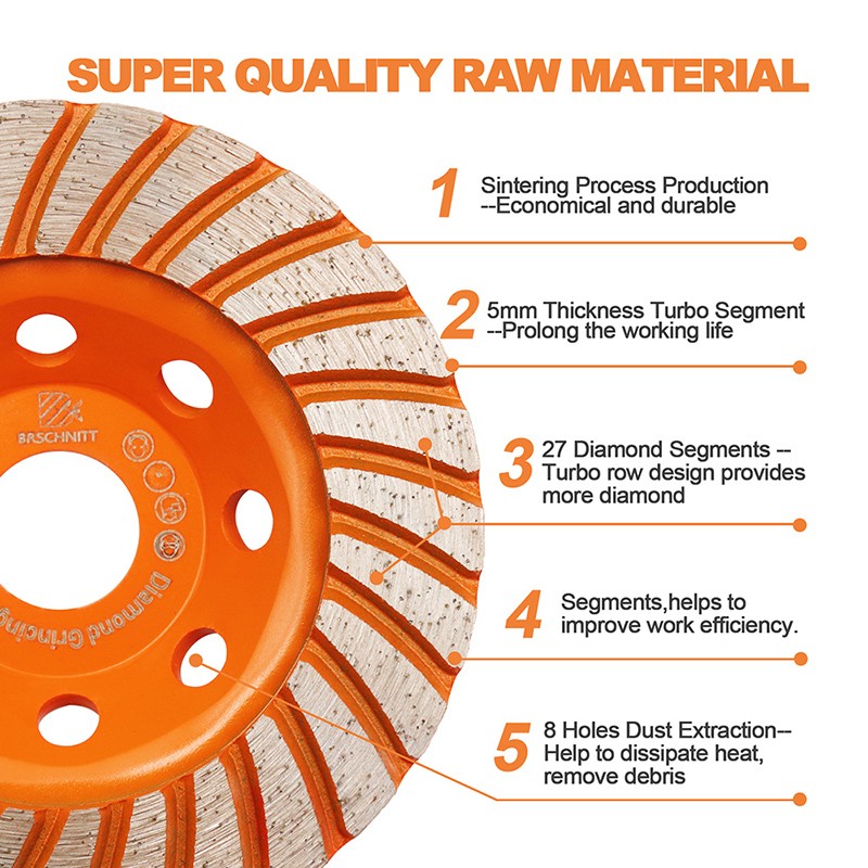 4.5” Diamond Grinding Cup Wheel Turbo Row Polishing Disc for Concrete Masonry