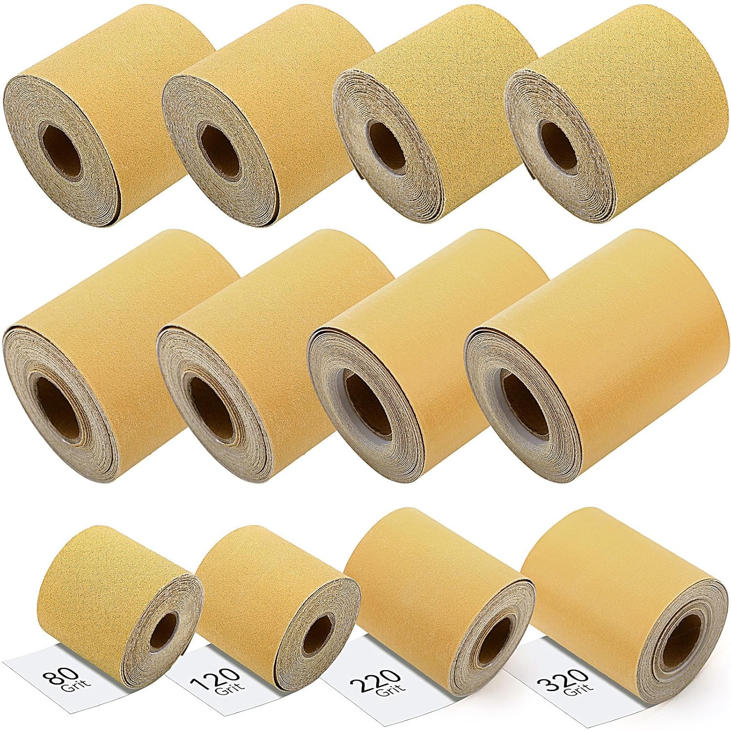 8 Rolls 40 Yards 80, 120, 220, 320 Grit Continuous Sandpaper Roll 2-3/4″ Wide