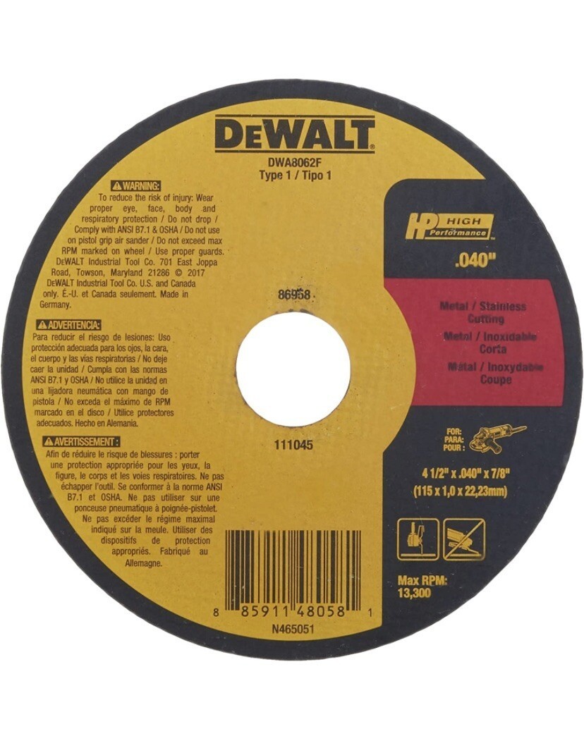 DeWalt Fast Cut-Off Wheel 4.5″ x 0.04″ x 0.875″ Power Tool Accessory New