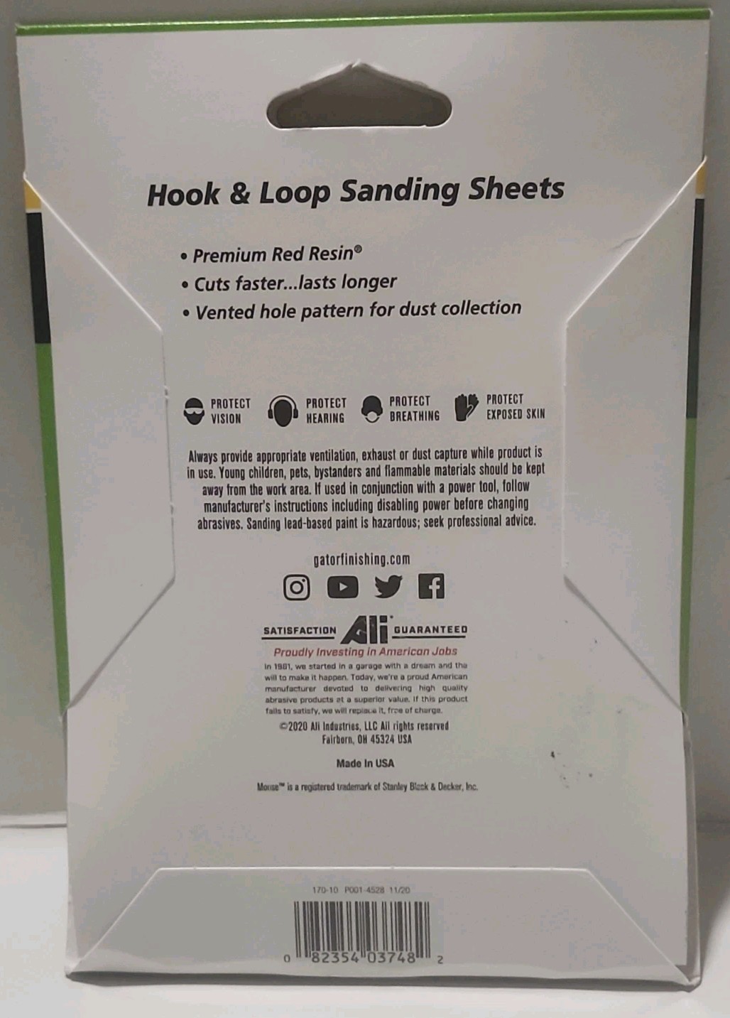 Gator Red Resin 10 Hook Loop Sanding Sheets 60 Medium Grit Project Pack