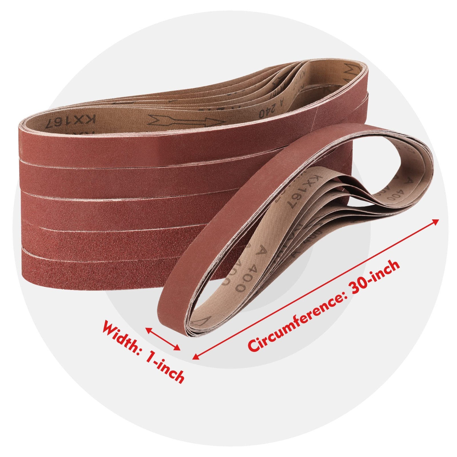 36-Pack Sanding Belts 1″x30″ Aluminum Oxide – 60/80/120/180/240/400 Grits for Wo