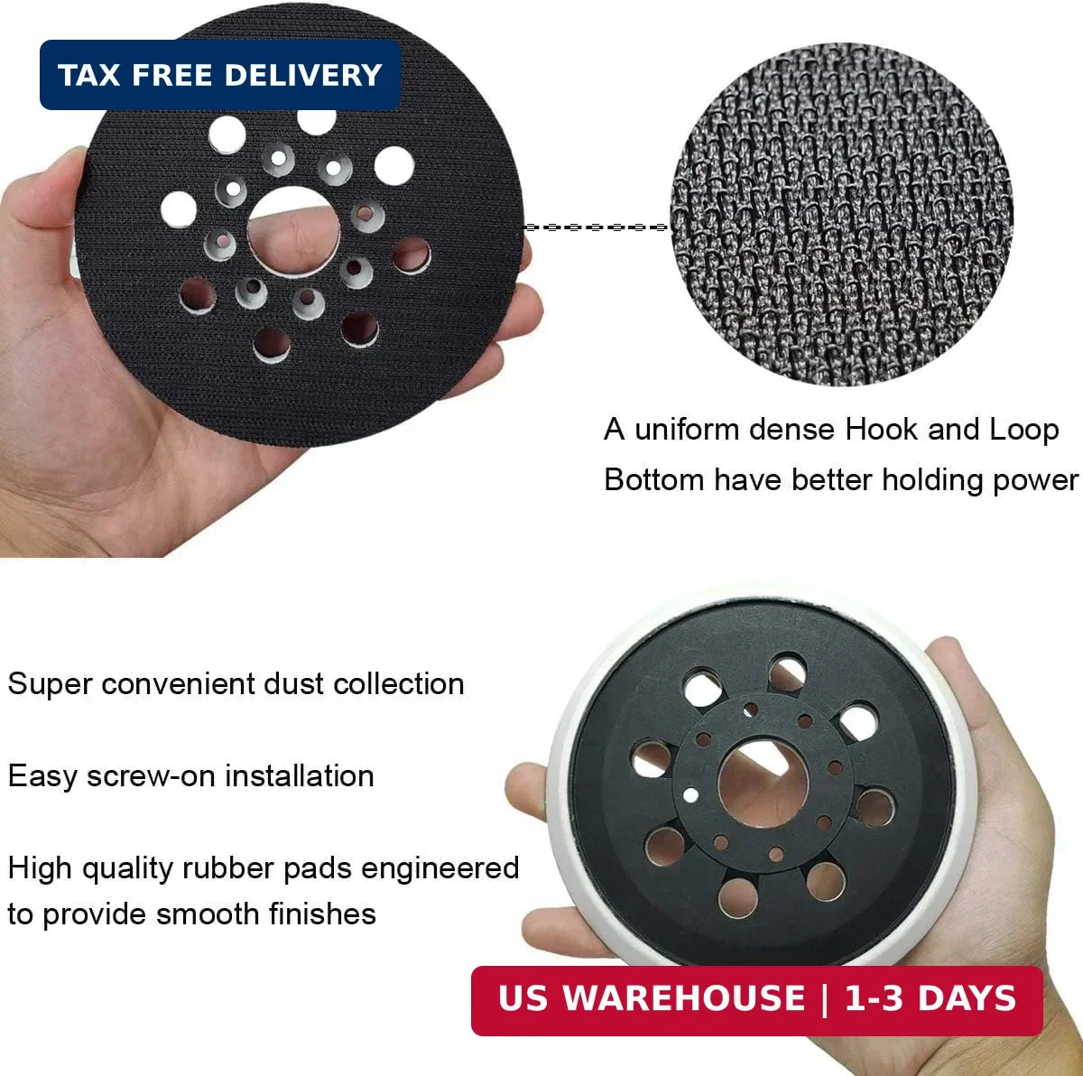 2 Pack 5 Inch 8 Hole Hook & Loop Replacement Sander Pad for 5″ Bosch ROS20VS, RO