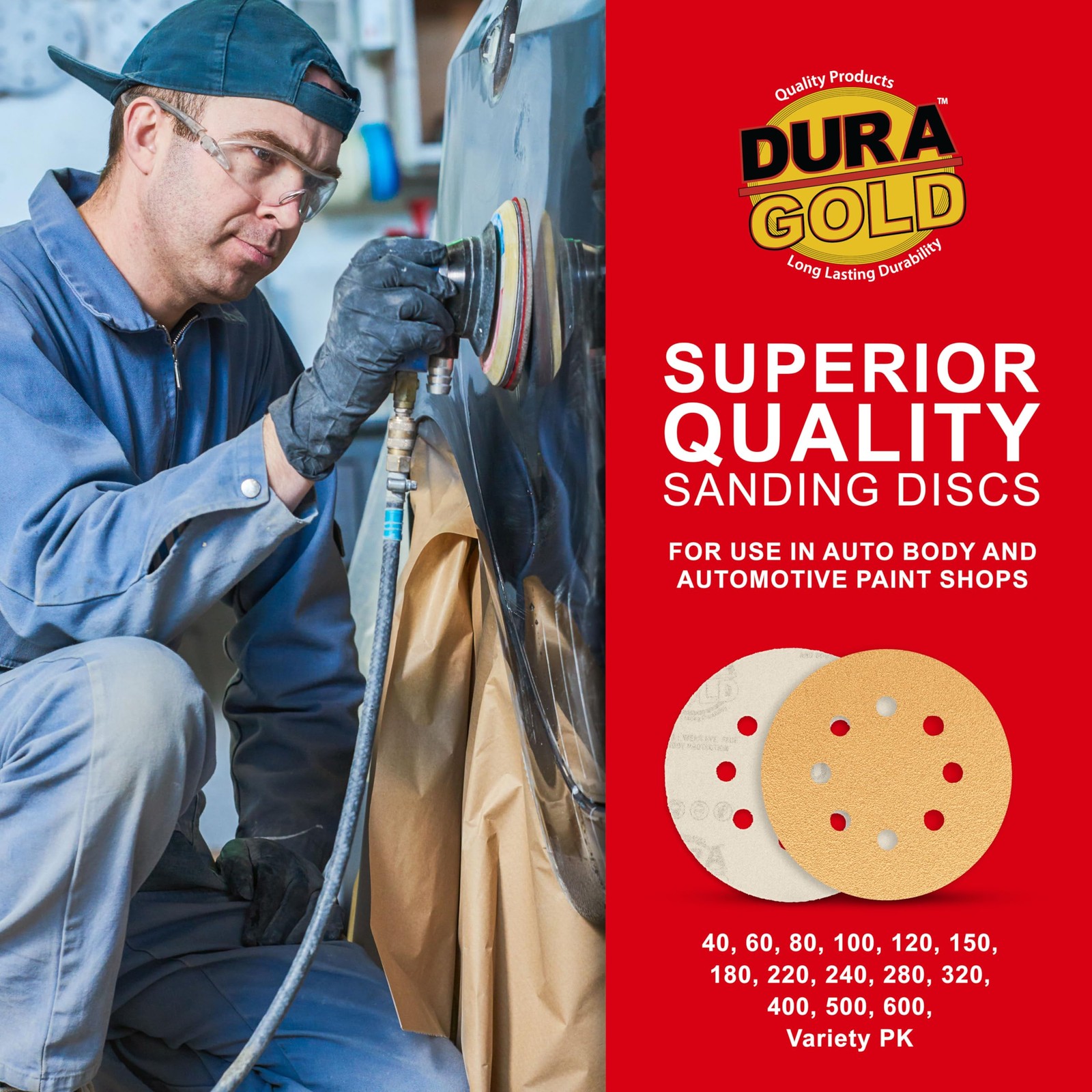 Premium – Variety Pack – 5″ Gold Sanding Discs – 8-Hole Dustless Hook and Loo…