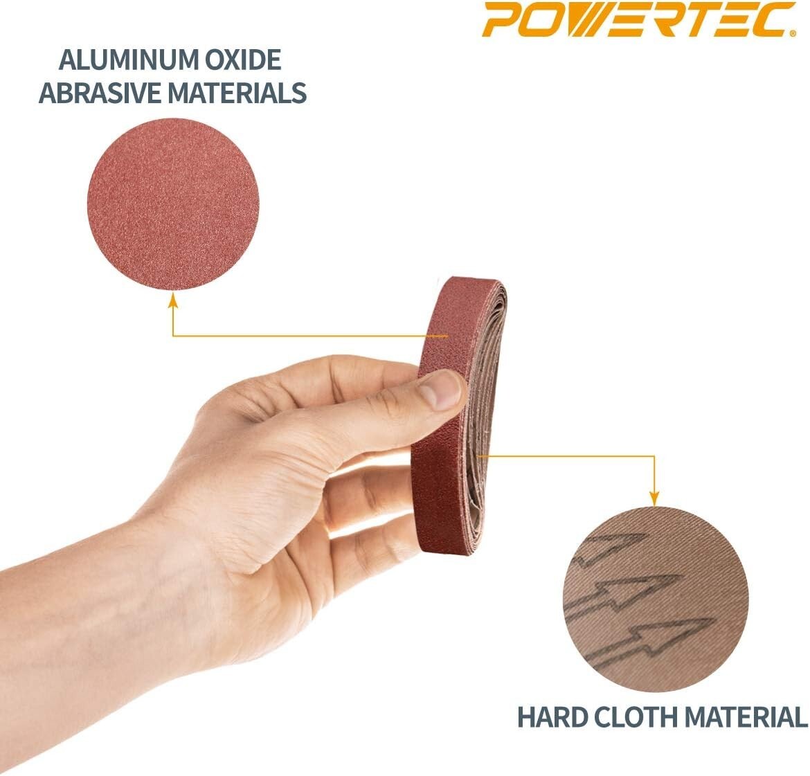POWERTEC 401332 3/8 x 13 Inch Sanding Belts, 320 Grit A/O Belt Sander, 10PK