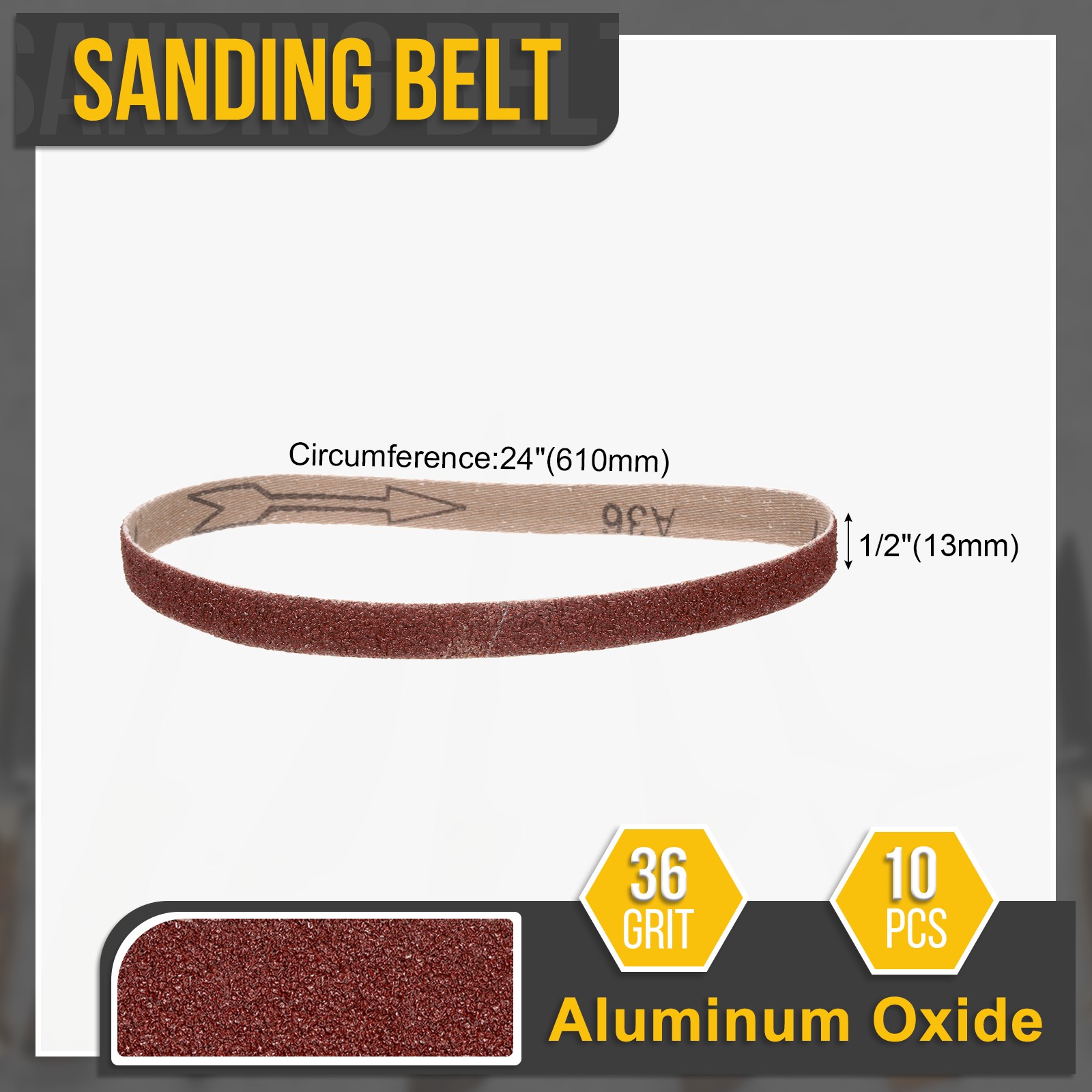 1/2 x 24″ Alumina Knife Sharpener Belts, 10 Pack 36 Grit