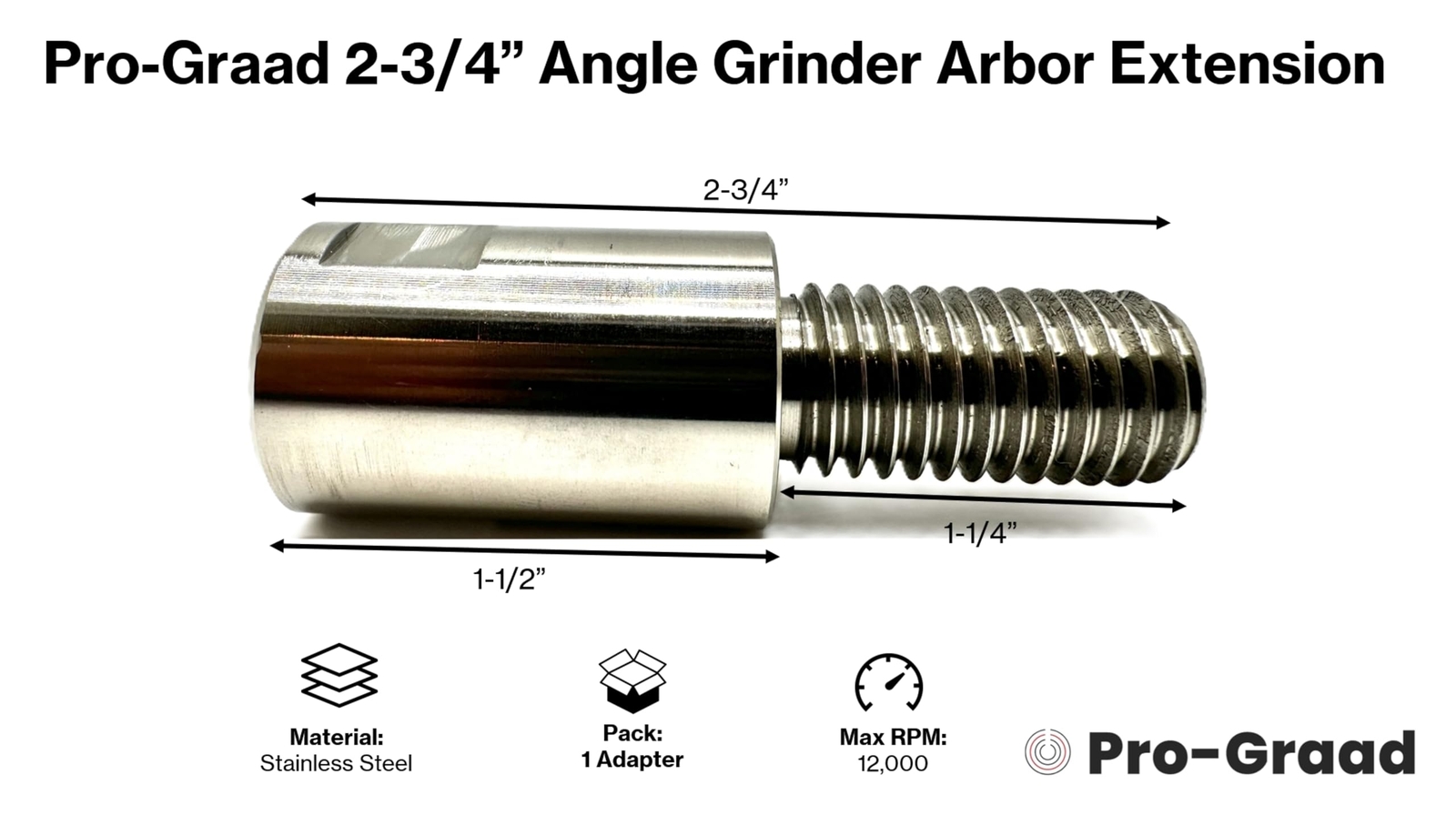 23/4 Stainless Angle Grinder Arbor Extension 11/4 Thread Length Extra Threads
