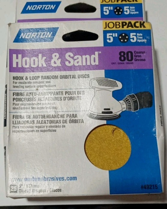 50 Norton 5″ Hook & Loop Sanding Discs * 80 Grit * 5 Hole * 2 Pks of 25 * 49215