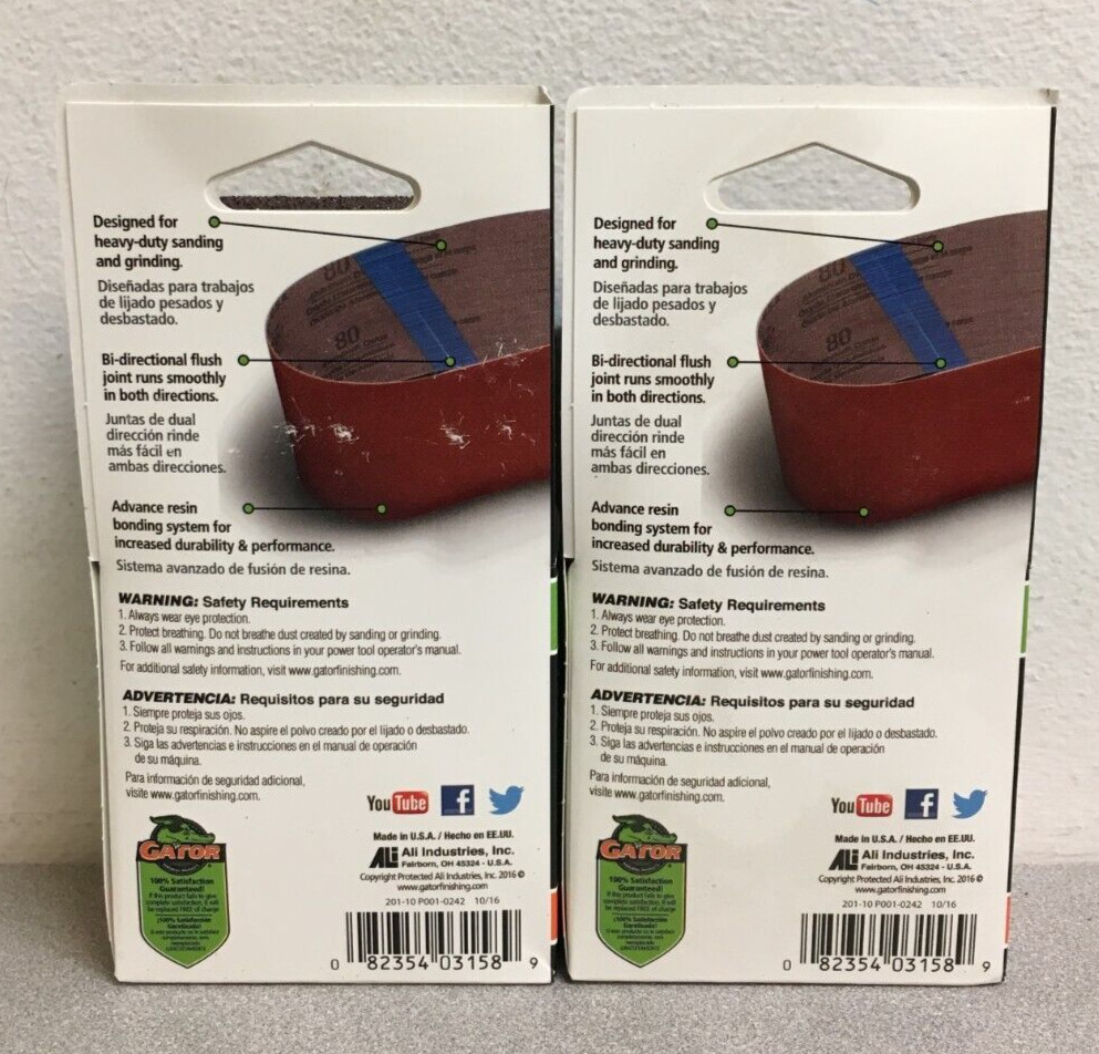 Gator 3158 3 in. X 24 in. Sanding Belts 40 Grit Extra Coarse 2 Pks of 2 Pcs
