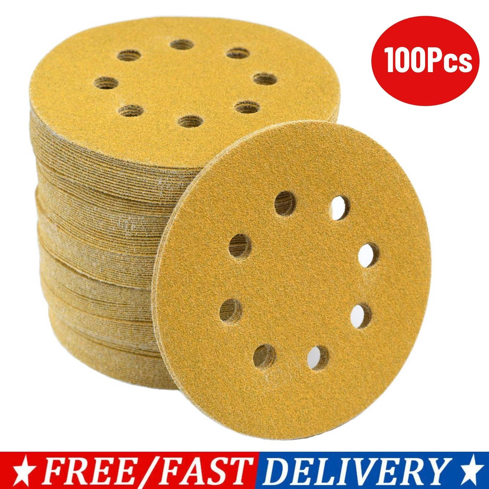 100PCS 5inch✔️ Sanding Discs 8-Hole Hook Loop Sander Orbital Sandpaper 60~400 US