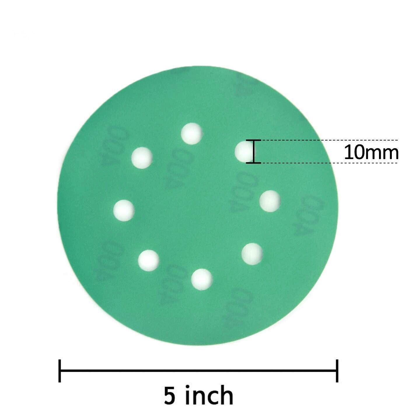 50PCS 5 inch 8 Hole Green Film Sanding Discs 400 Grit Fine Grade 125mm Sandpaper