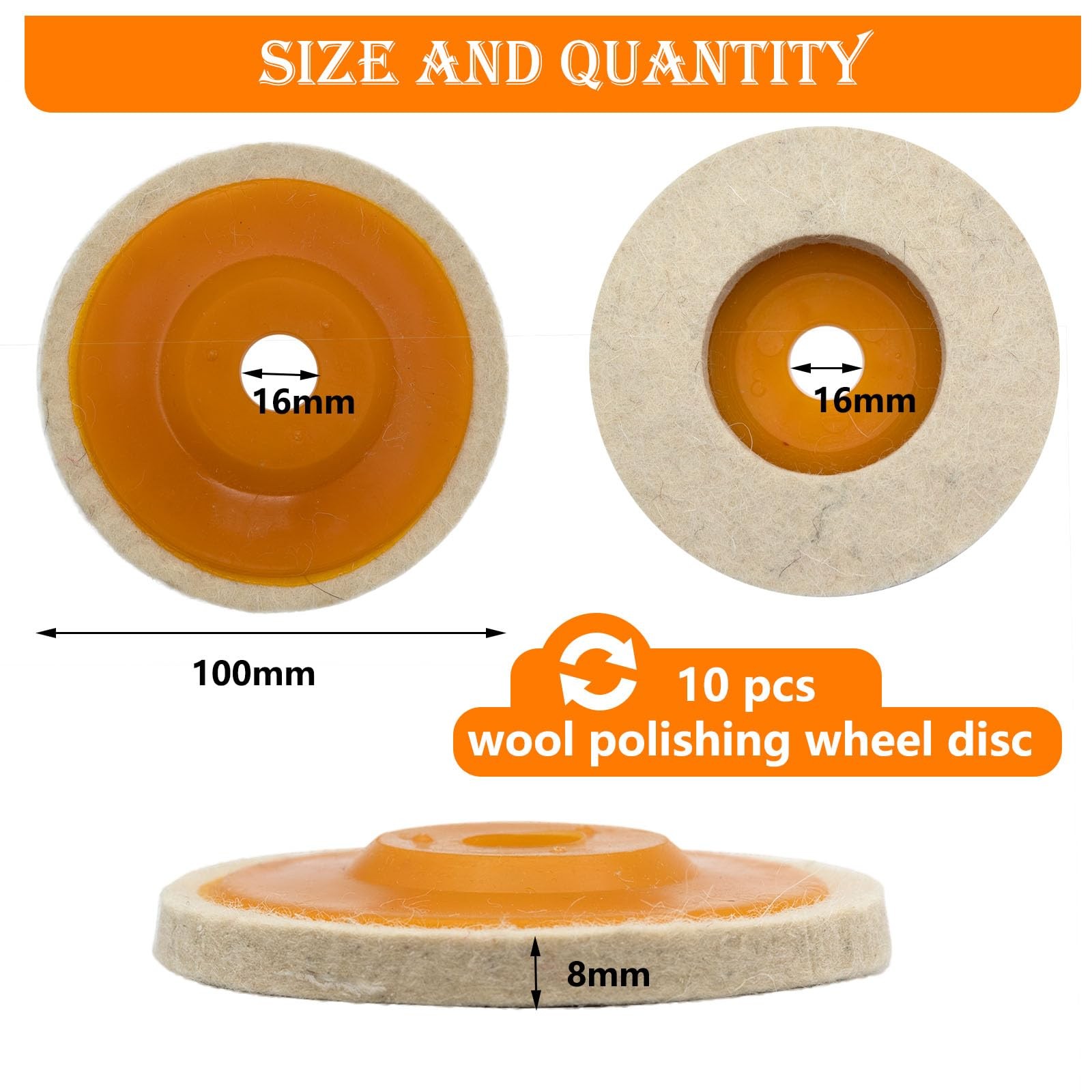 10 Pcs 4 Inch Wool Felt Polishing Wheel Discs for Metal Aluminum Stainless Steel