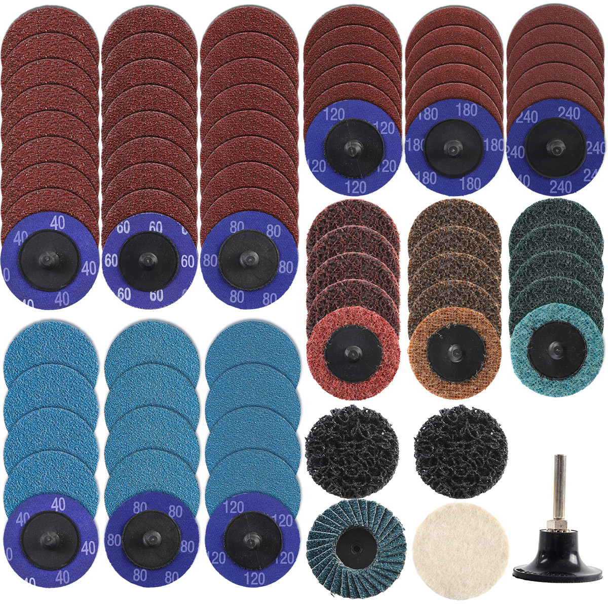 80Pcs 2″ Roll Lock Sanding Discs Kit W/ 1/4 Holder Die Grinder Quick Change Disc