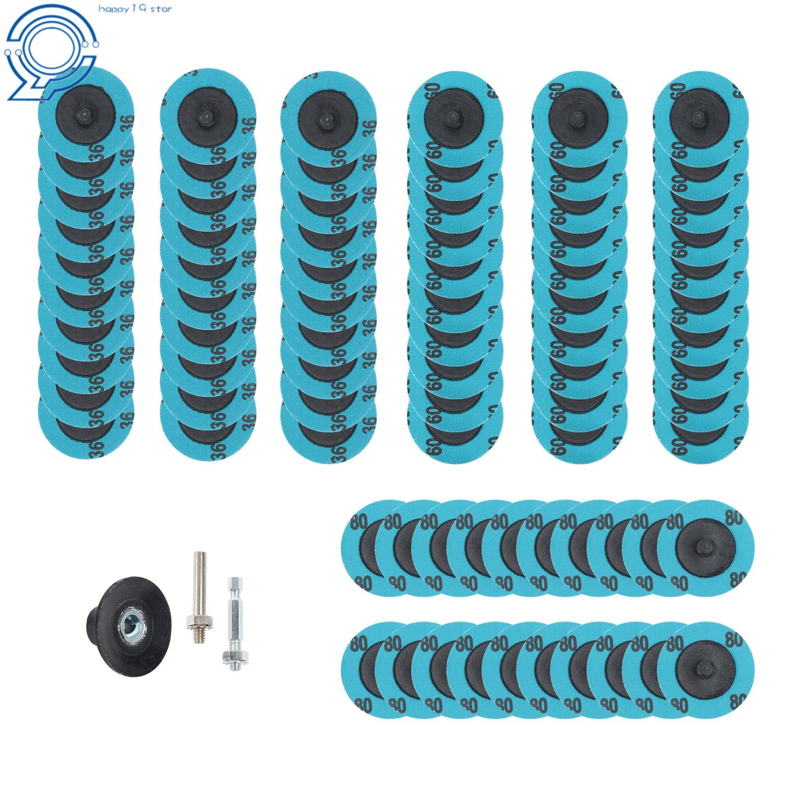 80 Pack Mixup 2 Inch Roll Lock Quick Change Discs 36 Grit 60 Grit 80 Grit Set