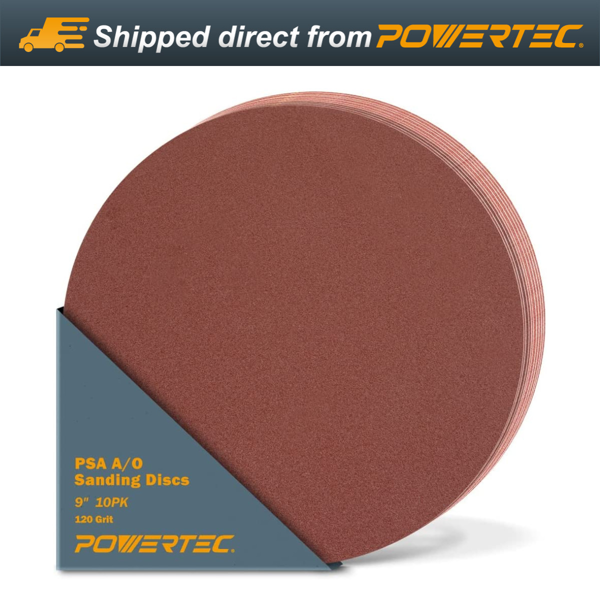 POWERTEC 110590 9″ PSA 120 Grit Aluminum Oxide Adhesive Sanding Disc, Pack of 10