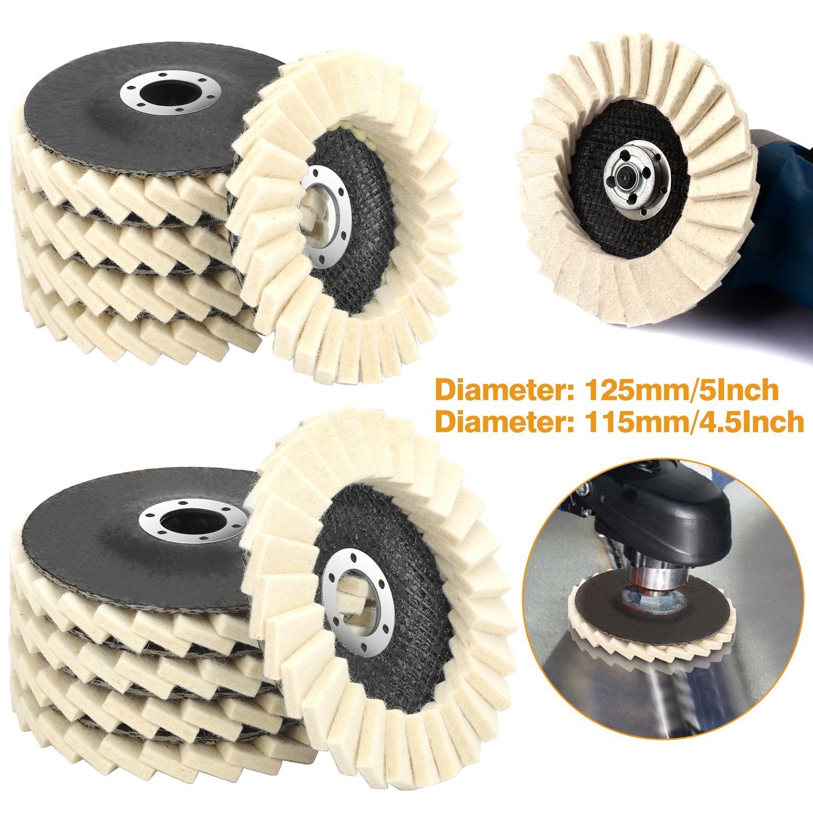 5pcs 4.5INCH Wool Polishing Wheel Buffing Pads Flap Felt Disc for Angle Grinder