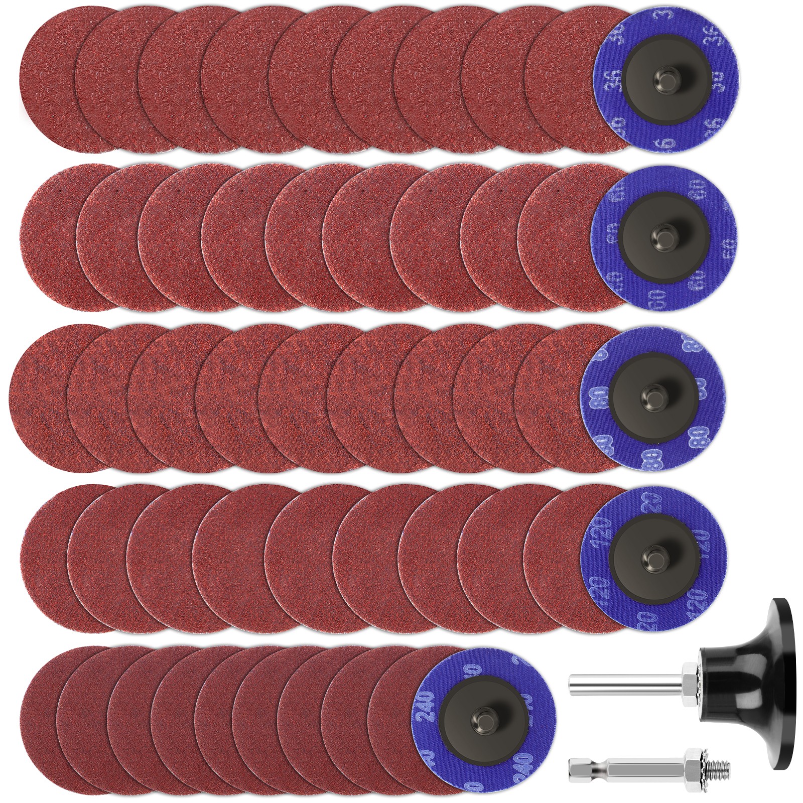52pcs x 2″ Roll Lock Die Grinder Quick Change Sanding Disc 36 60 80 120 240 Grit