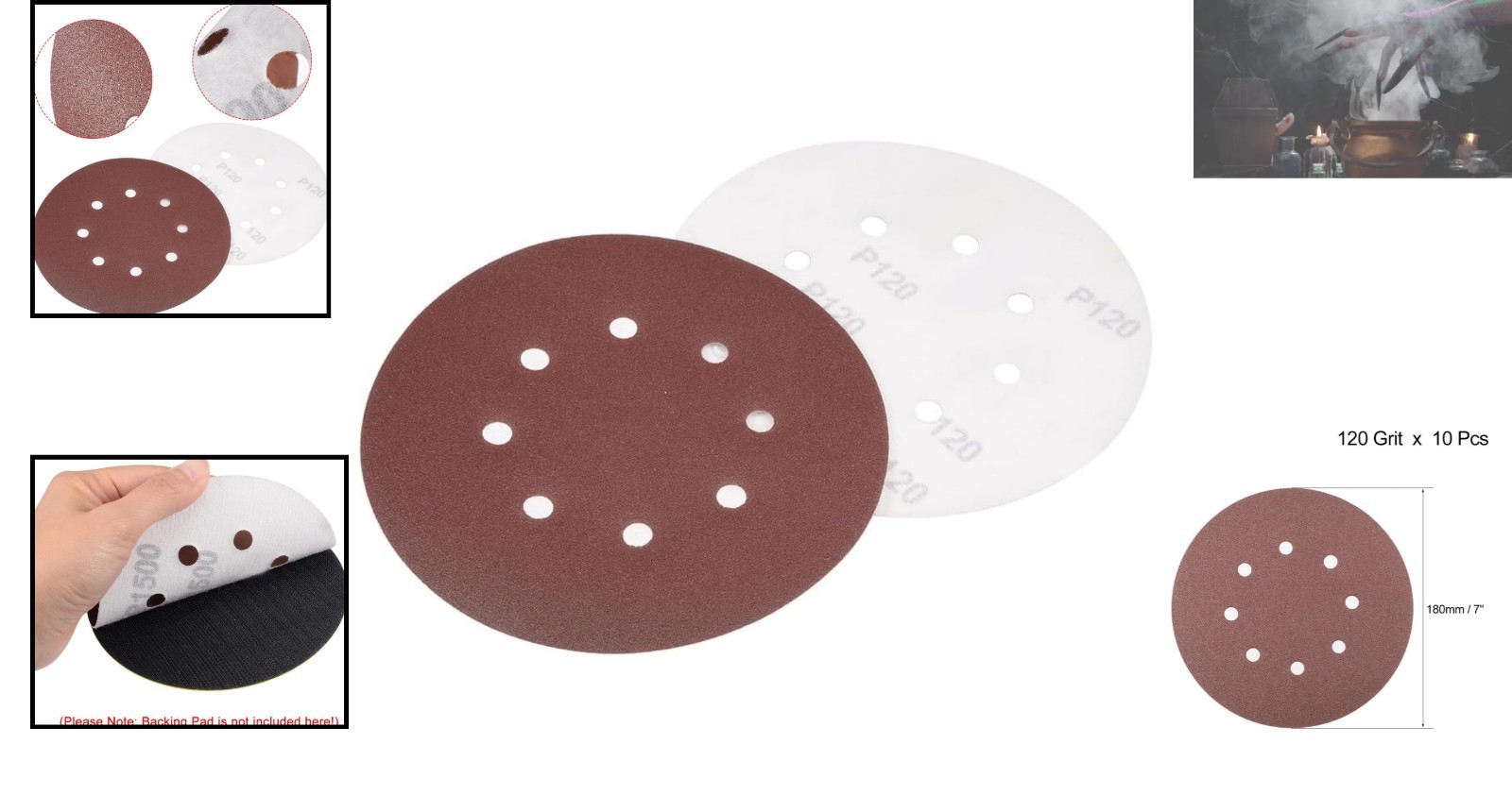 Versatile 10 Pack of 7 Inch 120 Grit Sanding Discs with Dust Extraction Holes